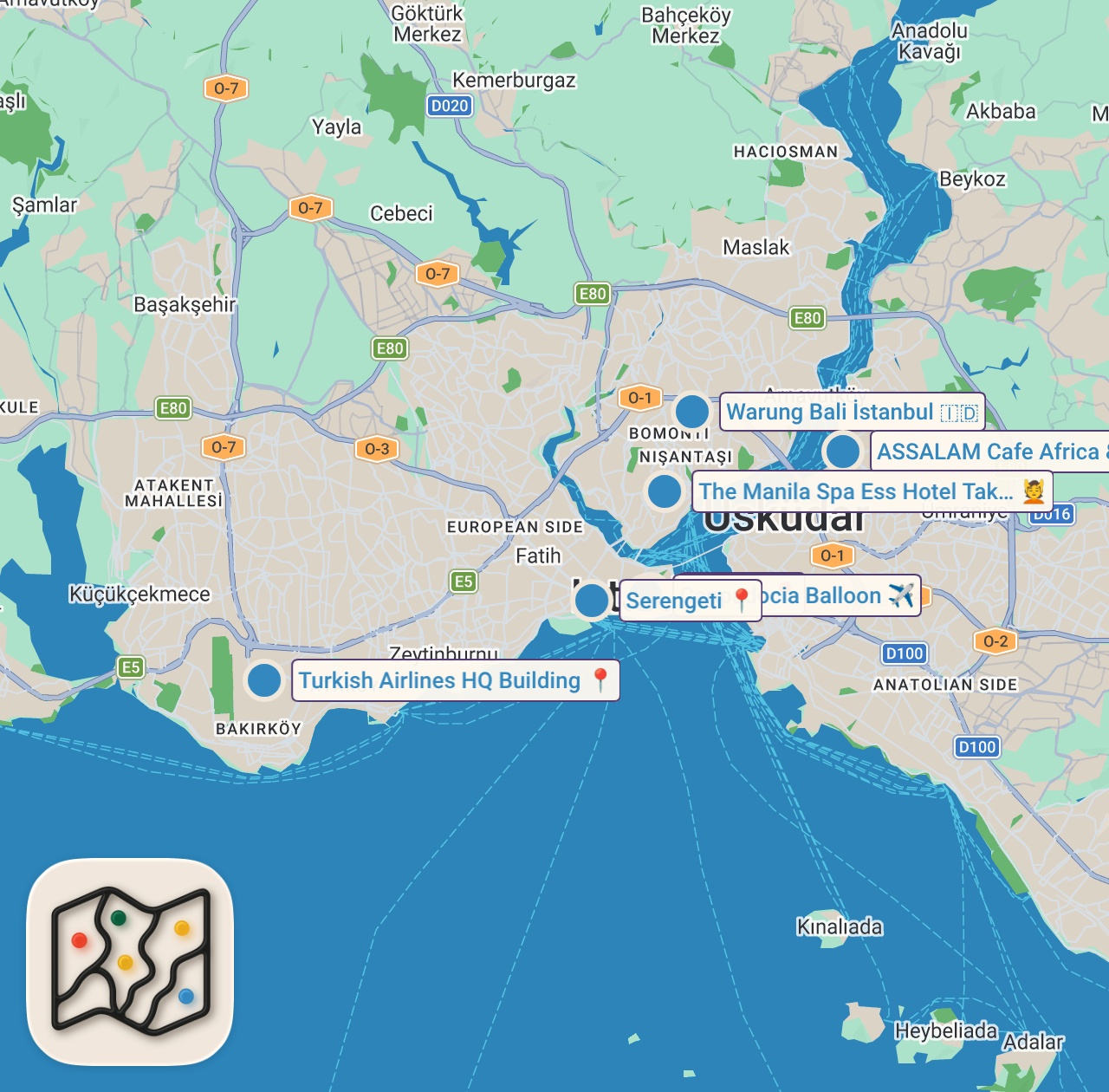 Map of 8 spots from أجمل 5 دول يمكن للمغاربة السفر لها بدون فيزا في 2024