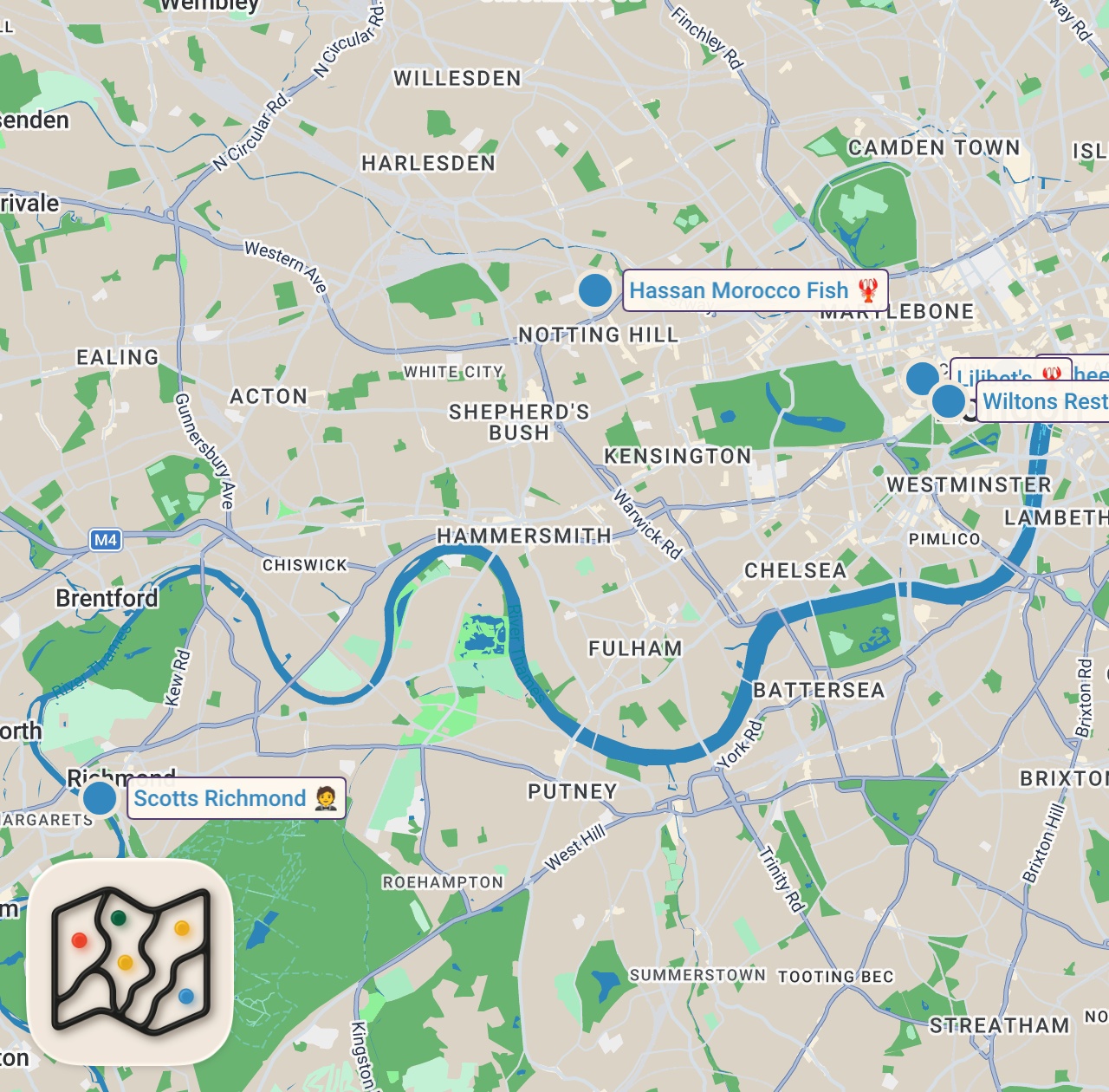 Map of 6 spots from I Tried London's Best Seafood