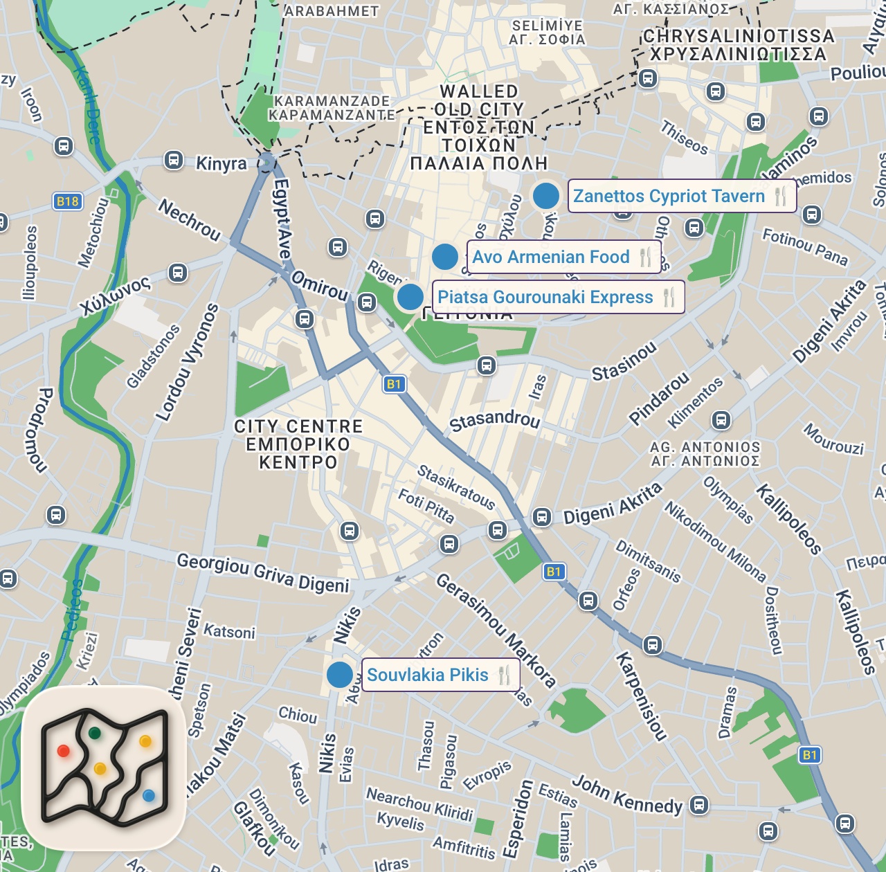 Map preview for 24 Hours of CYPRIOT FOOD – Can I Survive the Epic MEZE in NICOSIA?!