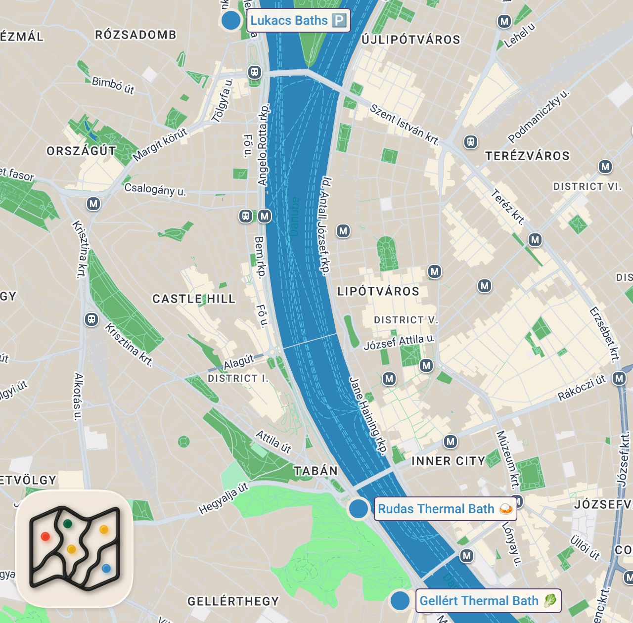 Map of 3 spots from BUDAPEST BATHS! | Traveling Europe by Train Ep.2