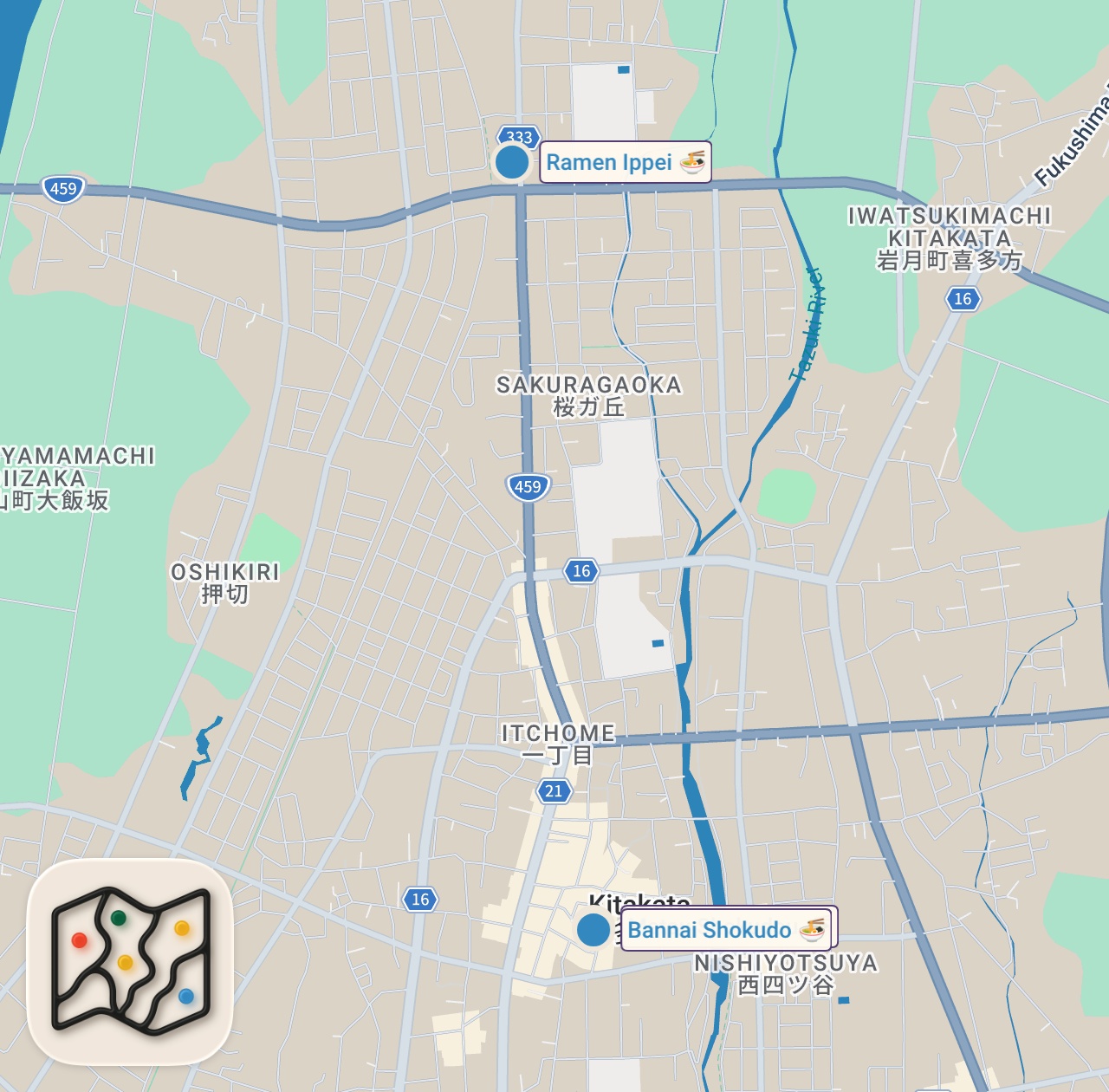 Map of 3 spots from 【おぎやはぎトラベルコラボ】おぎやはぎオリジナル旅行プラン！大人の福島縦断旅！会津若松│喜多方│喜多方ラーメン