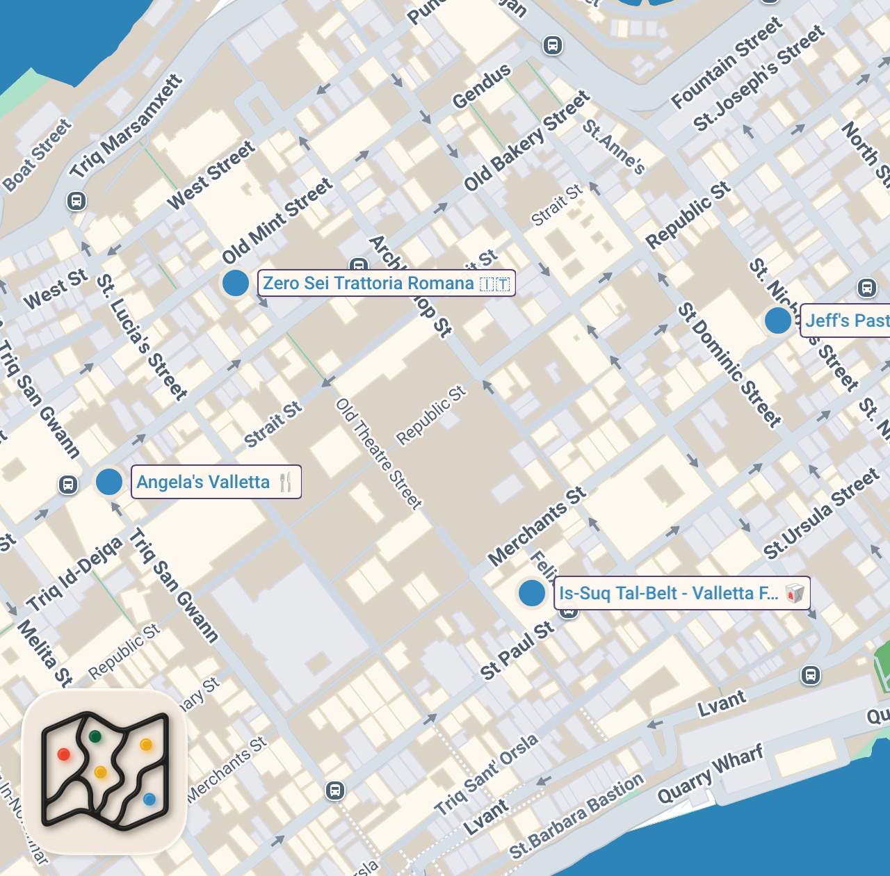 Map preview for 24 Hours FOOD TOUR Of VALLETTA - Street Food In Malta