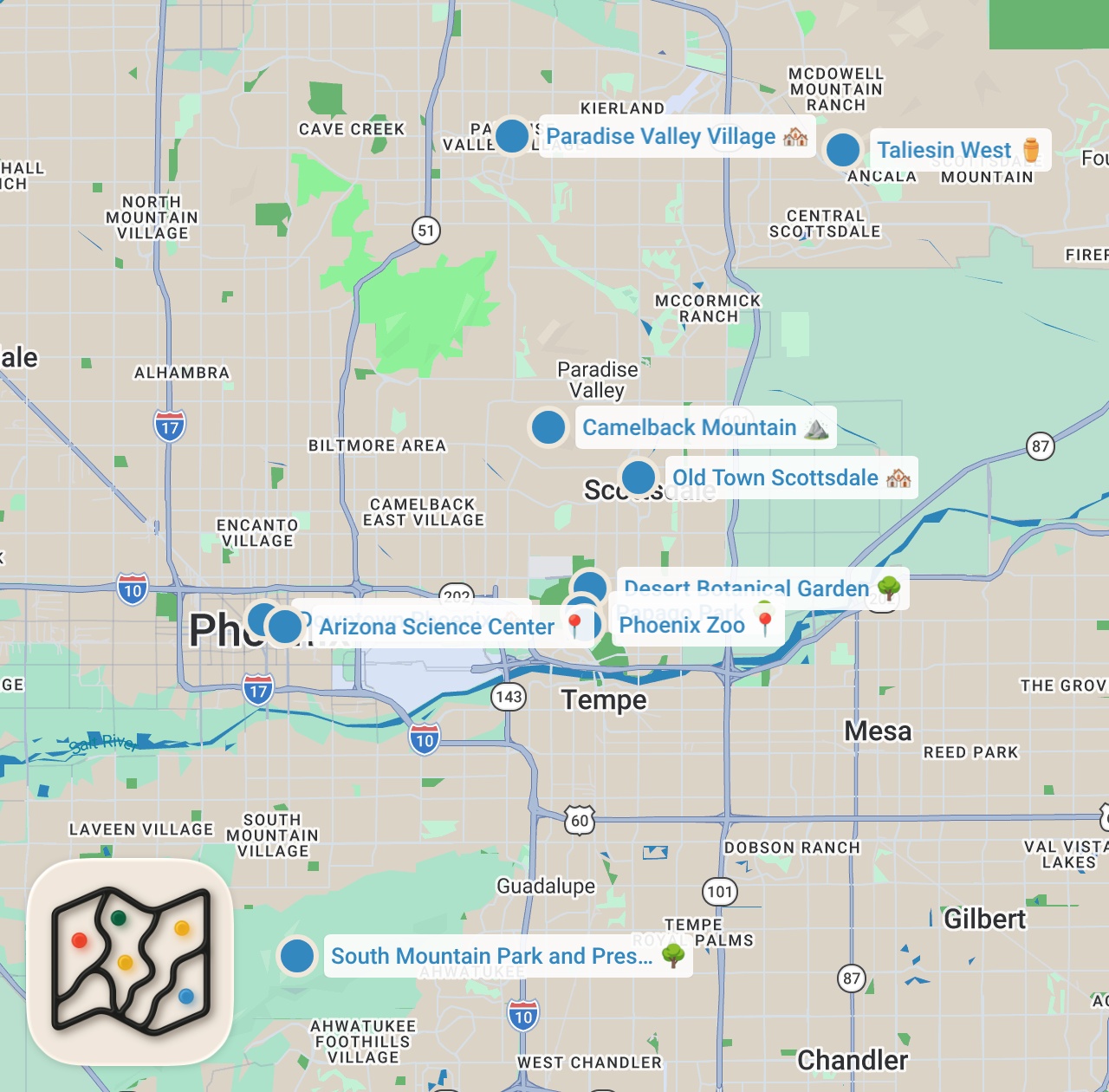 Map preview for The Best Things To Do in Phoenix, Arizona 🇺🇸 | Travel Guide ScanTrip