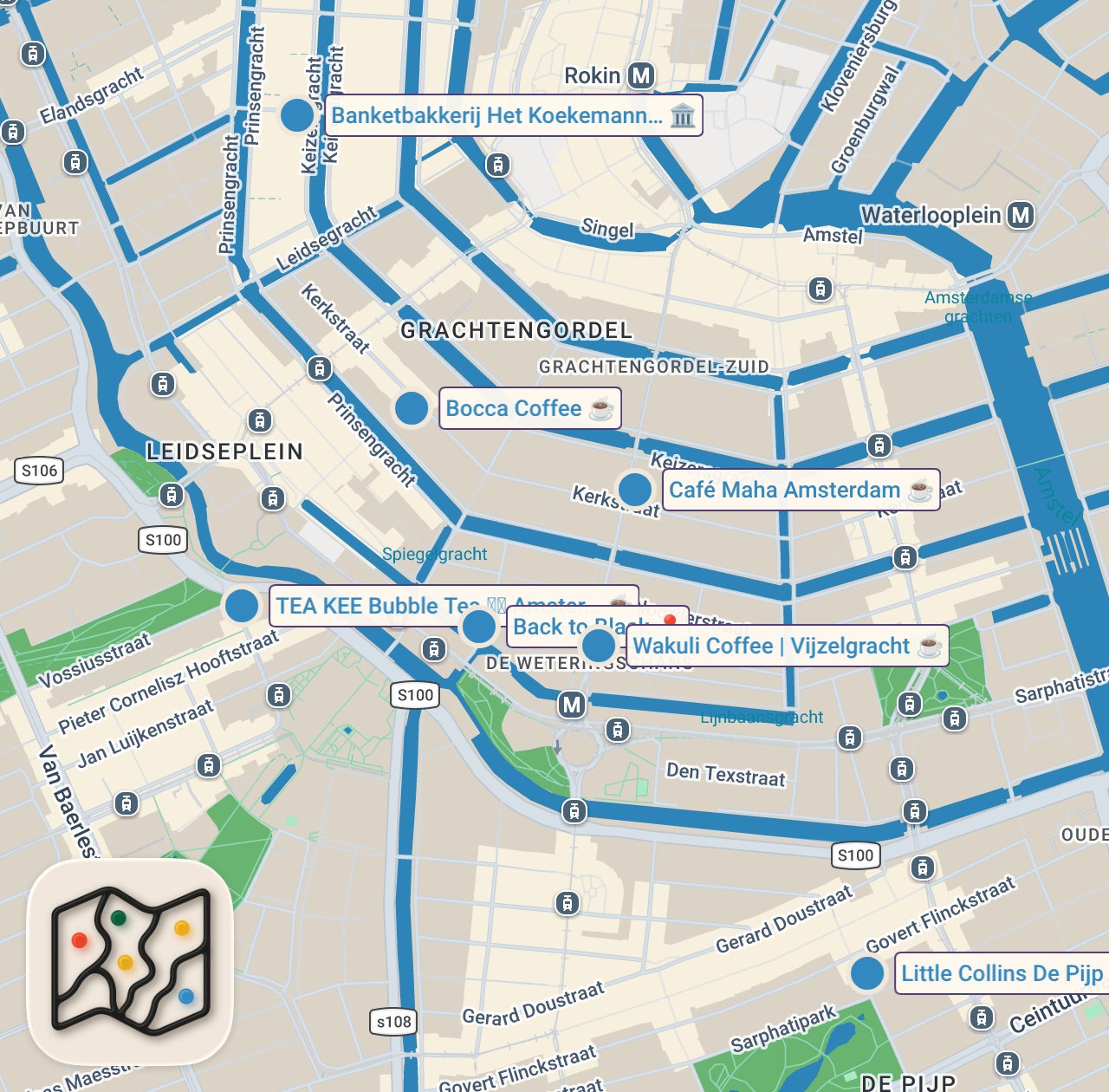 Map of 8 spots from Where to get the Best Coffee and Pastries in Amsterdam