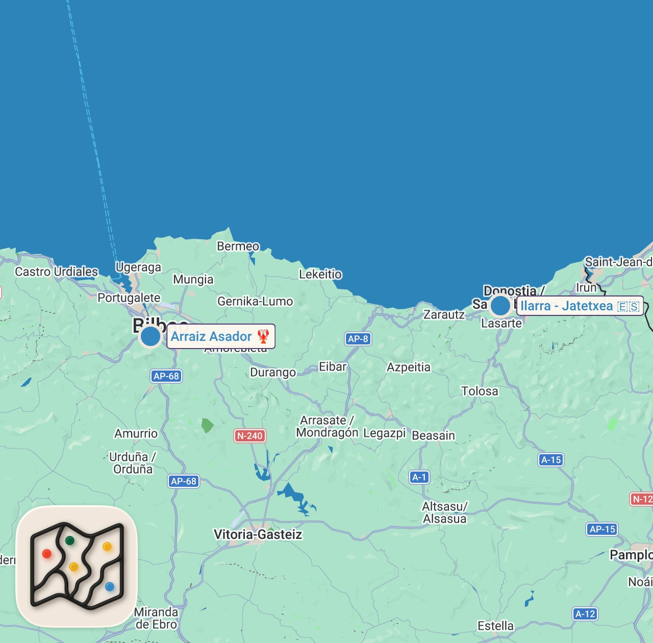Map of 2 spots from World’s #3 Best Restaurant!! ASADOR ETXEBARRI - Spain’s KING of BBQ!