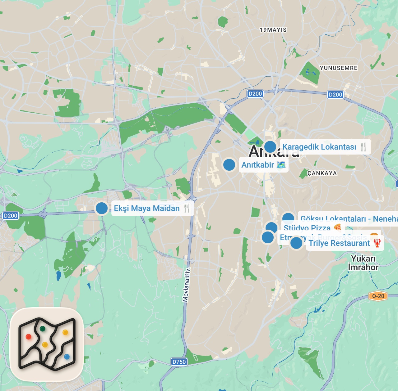 Map preview for ANKARA LEZZET REHBERİ (YouTube'un en iyi Ankara lezzet rehberi) - Ayaküstü Lezzetler