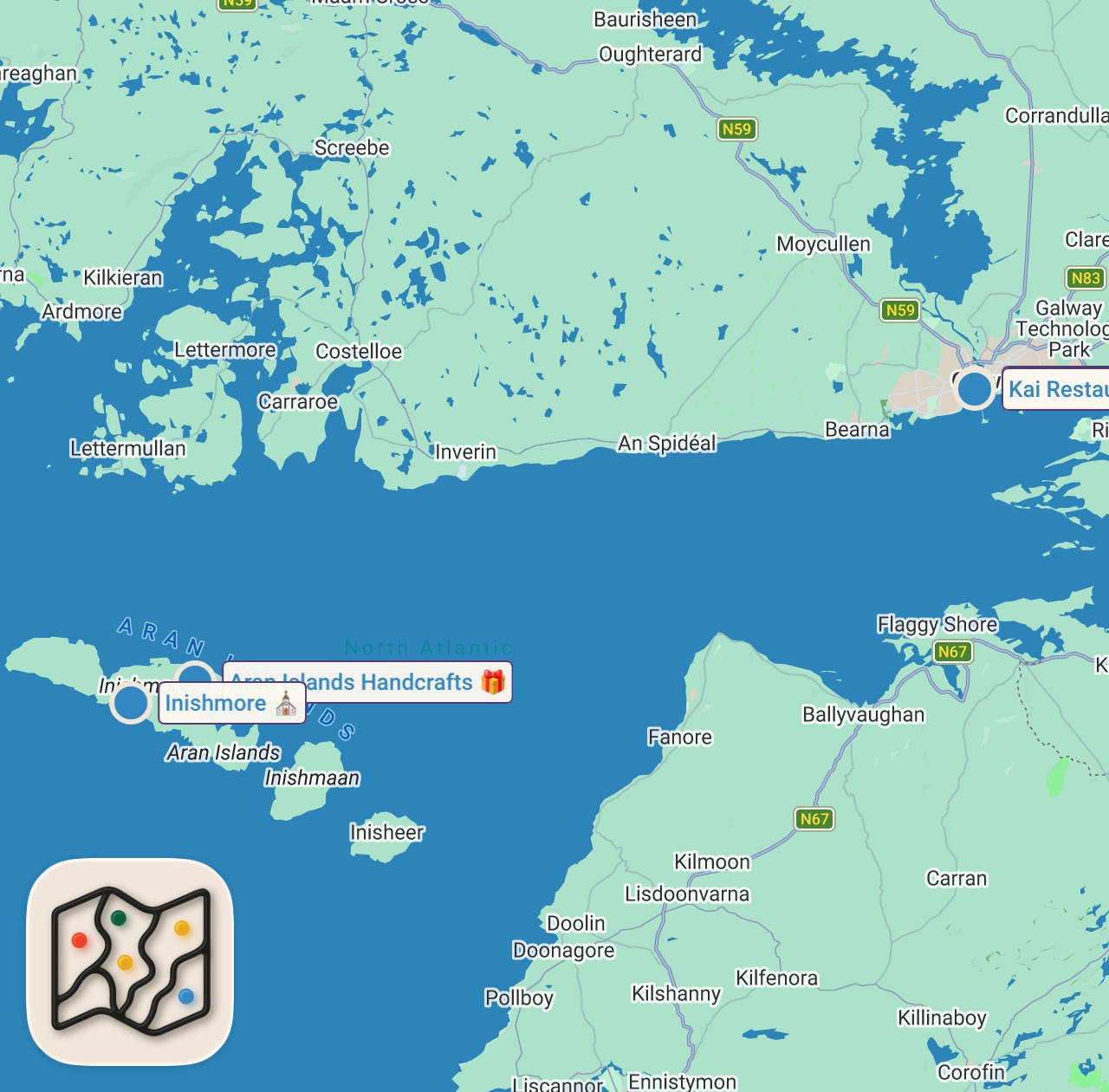 Map of 4 spots from ARAN ISLANDS IRELAND | RED BULL CLIFF JUMP