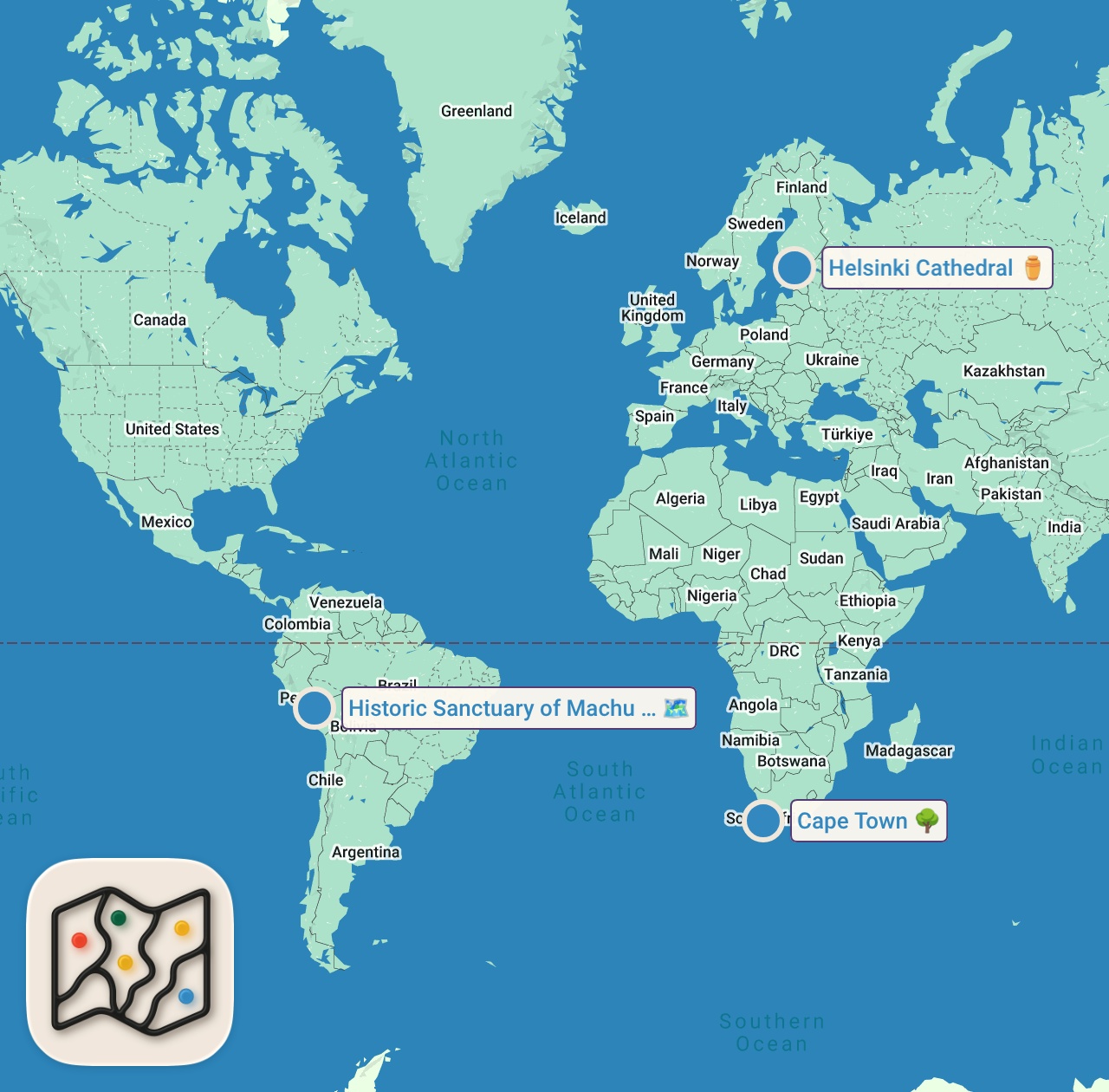 Map of 3 spots from Planning Our 2019 Travel Goals and Adventures