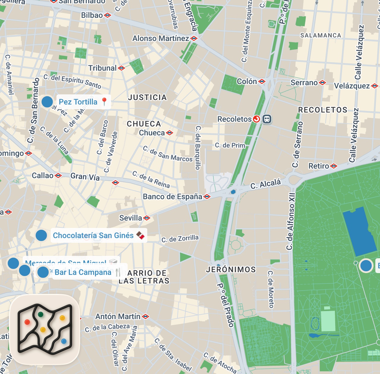 Map preview for 24 Hours of Spanish Food in Madrid 🇪🇸 STREET FOOD to SEAFOOD in Spain's Foodie Capital!