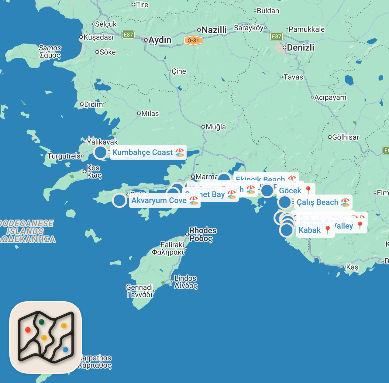Map preview for MUĞLA’DA DENİZE GİRİLİCEK YERLER | En Popüler 15 Yer !