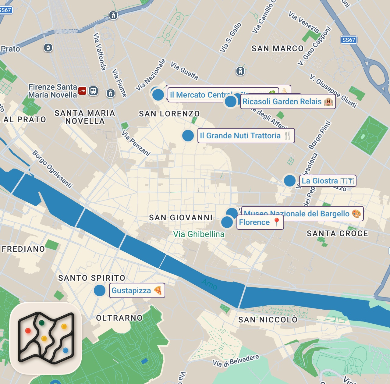 Map of 9 spots from FLORENCE FOOD GUIDE 🇮🇹 | Truffle Pasta, Bistecca, Pizza, Focaccia