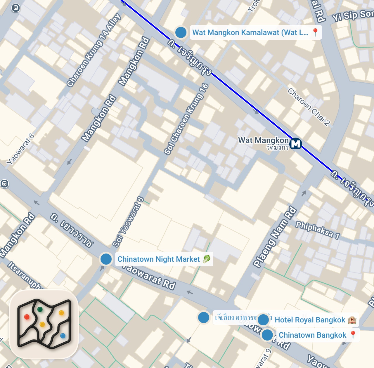 Map preview for The EXACT Guide to an EPIC 24 HRS in Bangkok's Chinatown