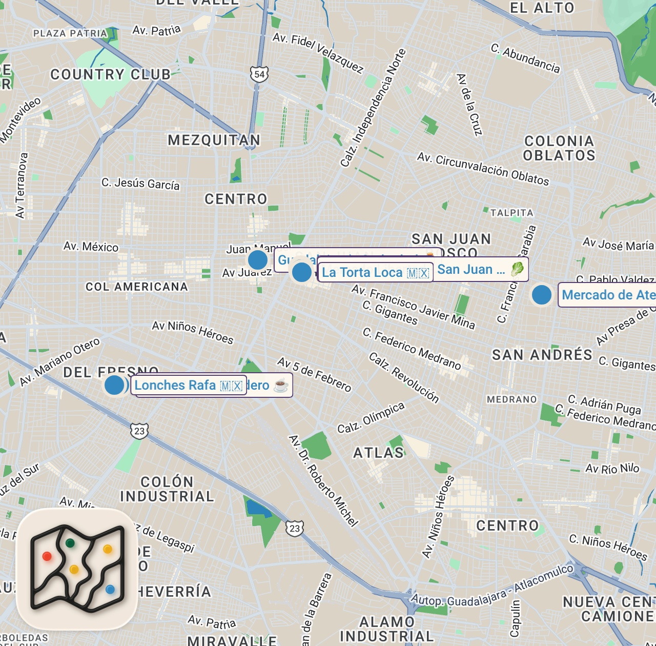 Map of 8 spots from Mexico's Craziest Sandwich!! 🇲🇽 $5 Feeds a Family!! (Guadalajara, Mexico)