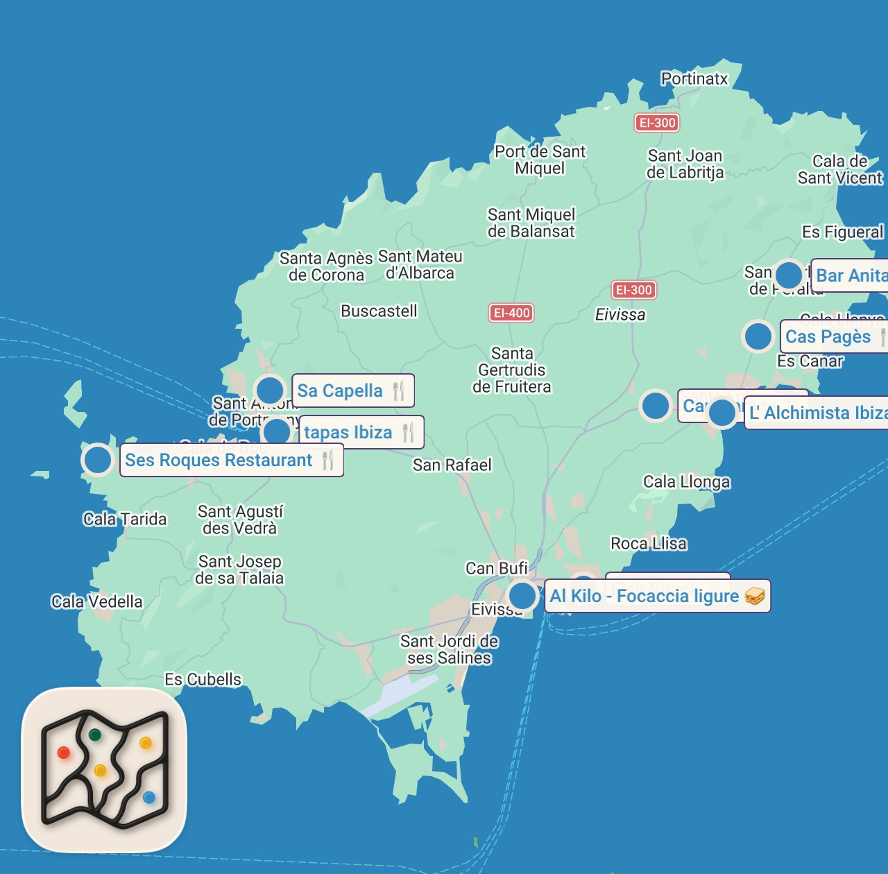 Map of 9 spots from Uncovering Ibiza’s hidden food gems
