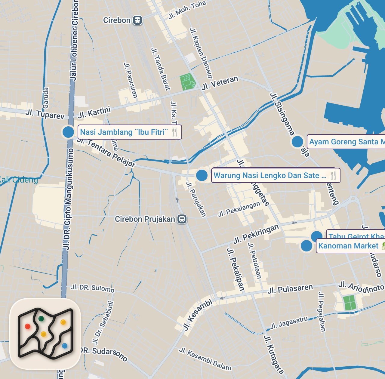 Map preview for RARE SEEN Indonesian Food! WEST JAVA traditional market + Indonesian street food in Cirebon