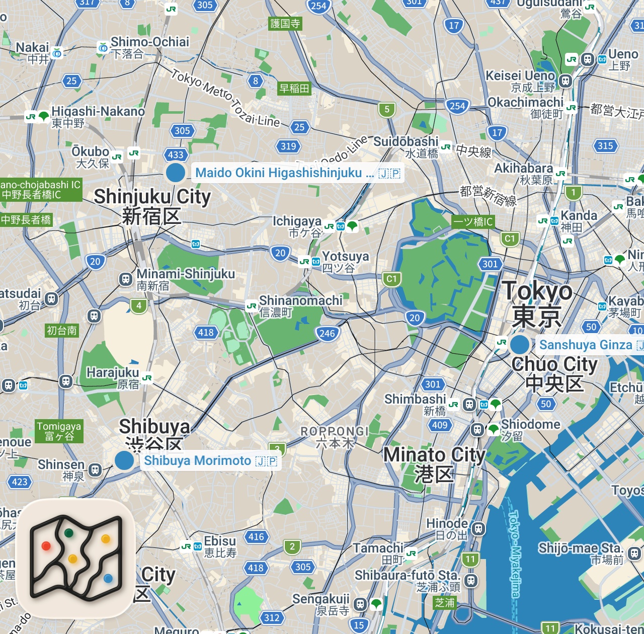 Map preview for Japanese Food Tour - HIDDEN-GEMS in Tokyo, Japan | Breakfast, Lunch, and Dinner!