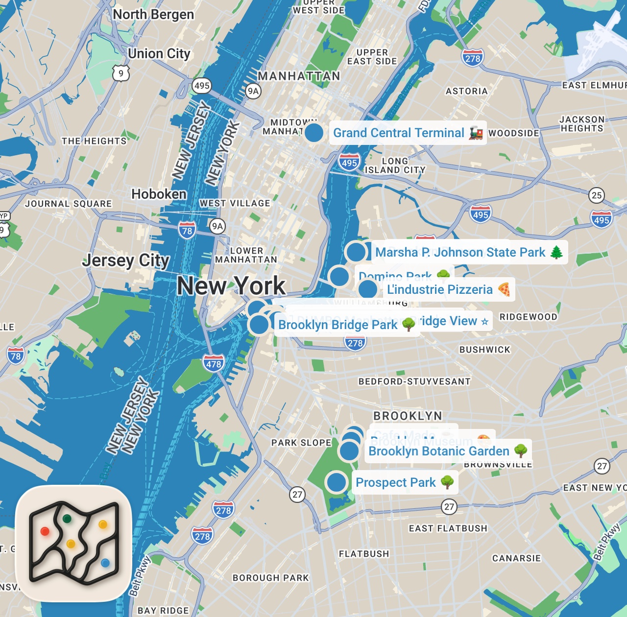 Map preview for Brooklyn in 1 Day: Best Food & Famous Spots 🍕🌆