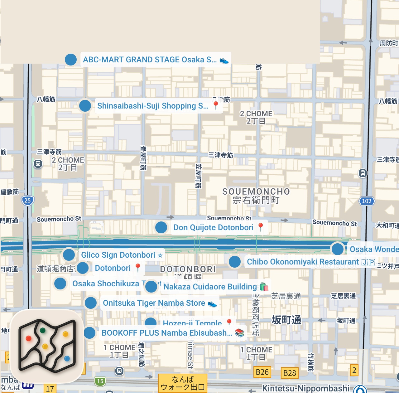 Map preview for THE Dotonbori Guide: What the Others Don't Tell You! 🐙🌃🏃‍♂️