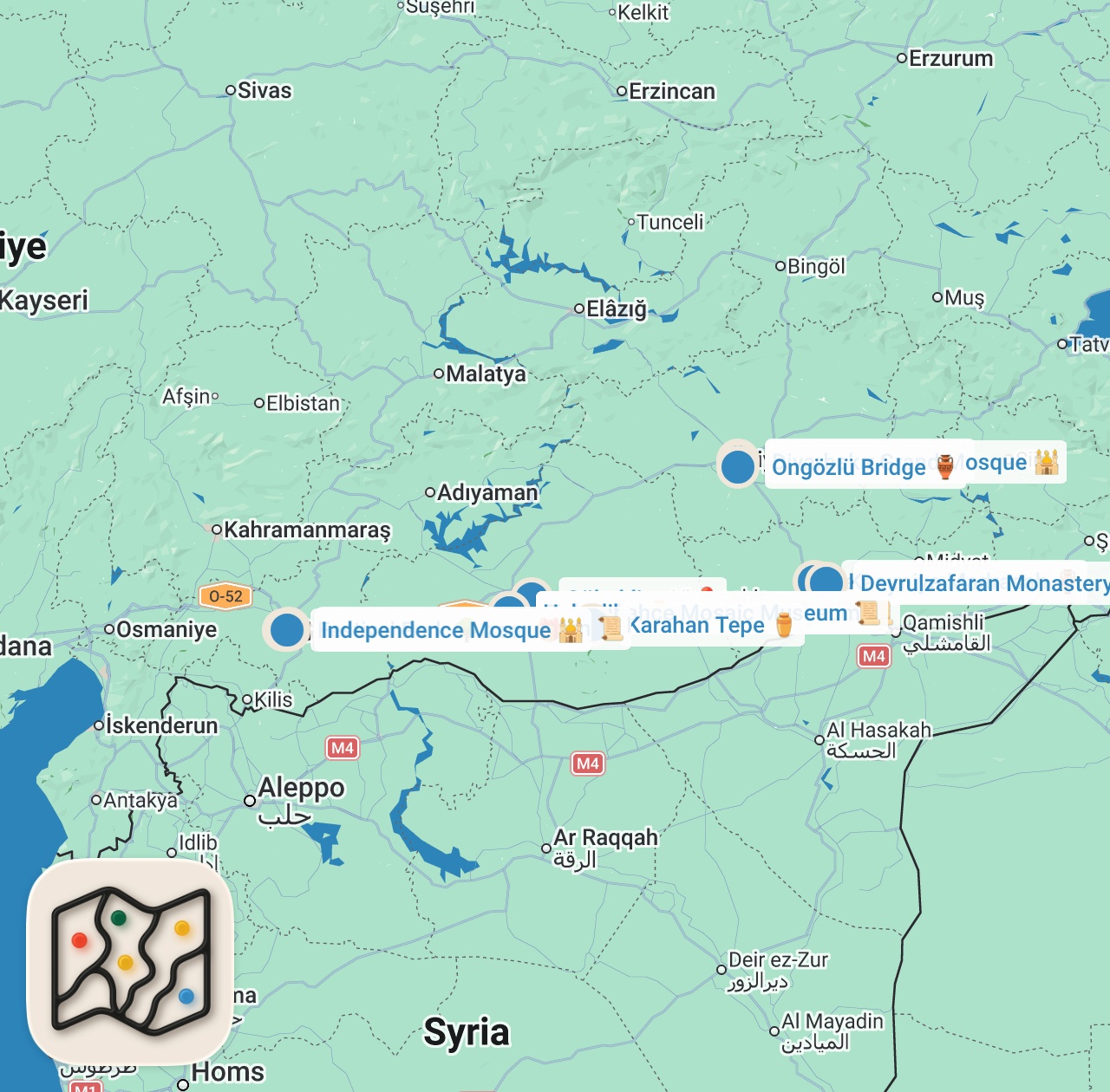 Map preview for Gaziantep Zeugma Göbeklitepe Mardin Diyarbakır