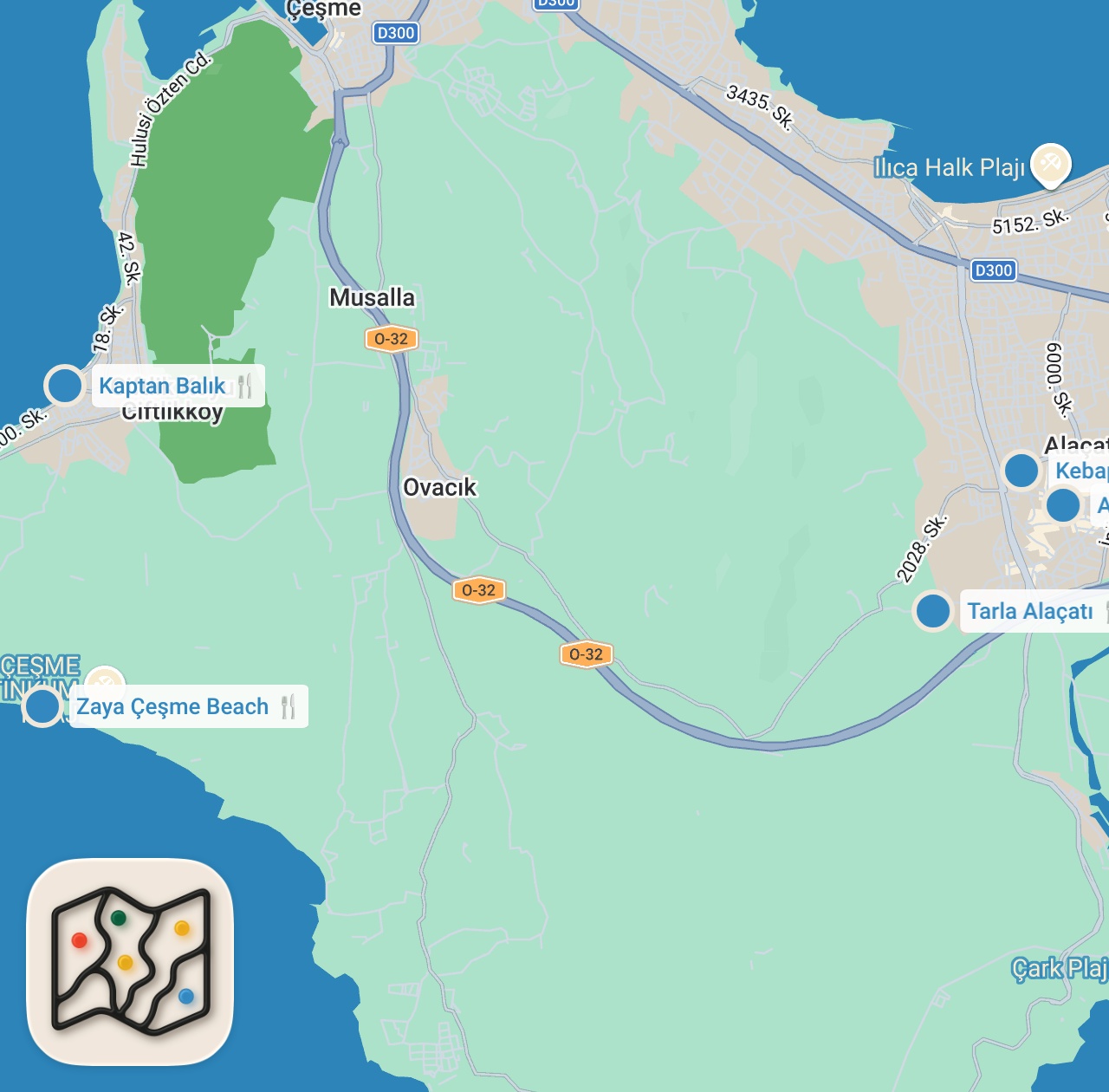 Map of 5 spots from ALAÇATI VE ÇEŞME LEZZETLERİ (700 TL'ye pişi yedik!) - Ayaküstü Lezzetler