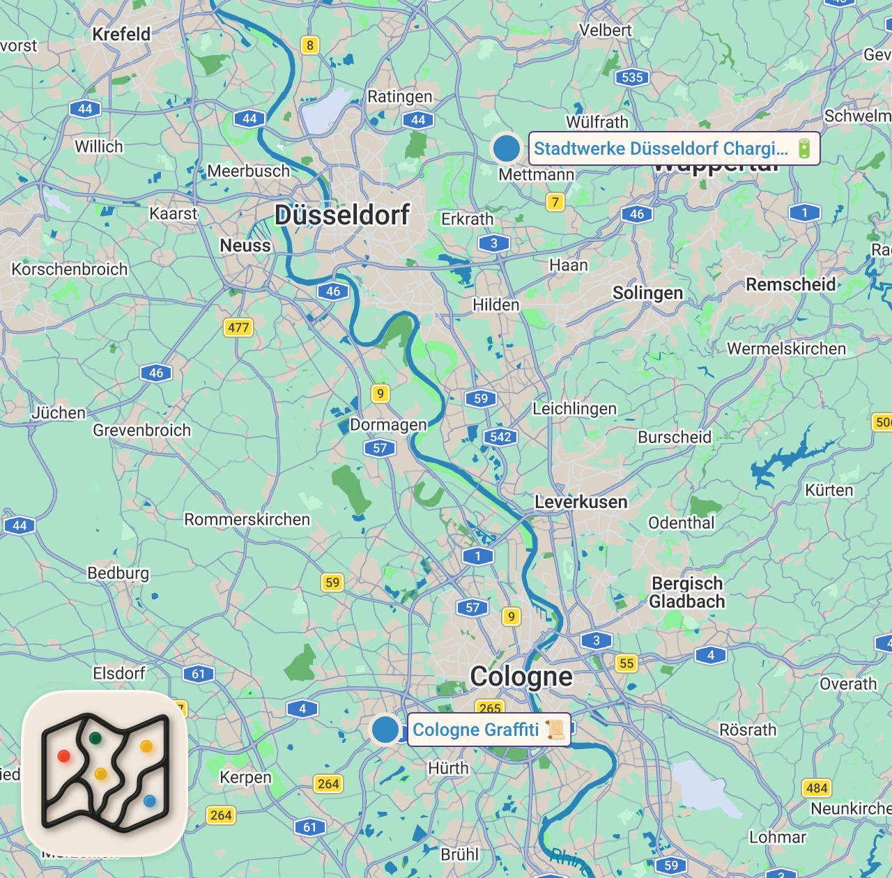 Map of 2 spots from CARNIVAL IN COLOGNE & DUSSELDORF (GERMANY) | Traveling Europe by Train