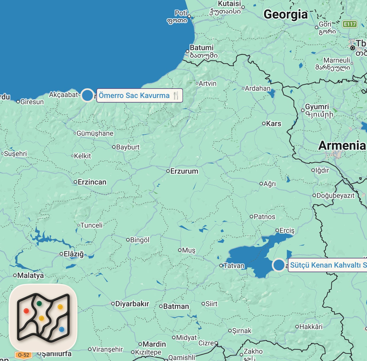 Map of 2 spots from VAN’DA 1 GÜNDE NE YENİR!!! DÜNYALARI YEDİM!!!