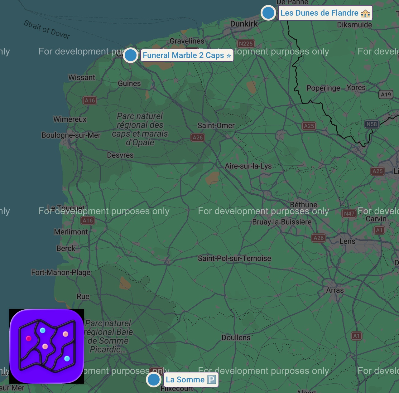Map of 3 spots from LES GRANDS SITES DU NORD DE FRANCE