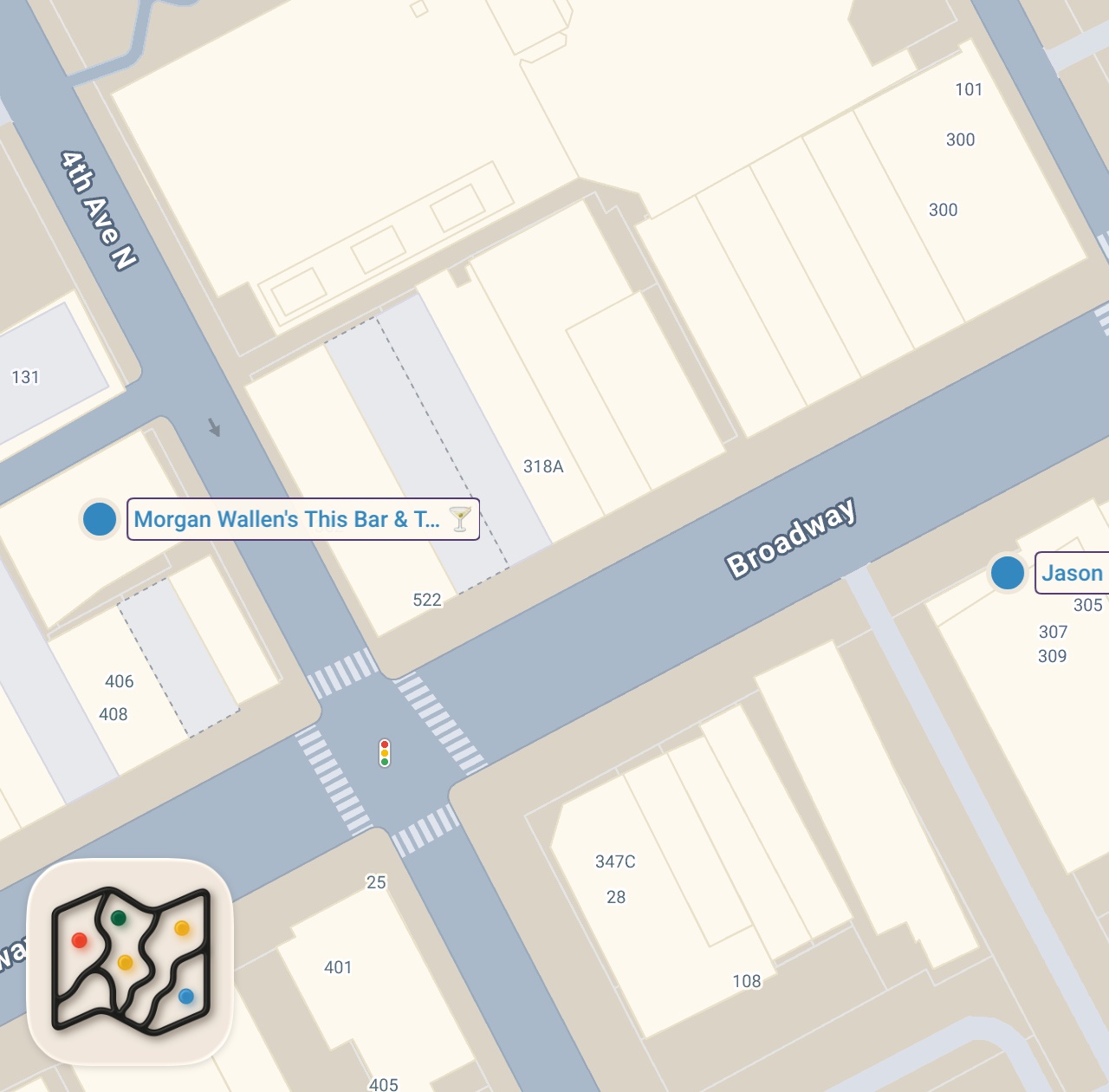 Map of 2 spots from Eating at Morgan Wallen's NEW Restaurant in Nashville