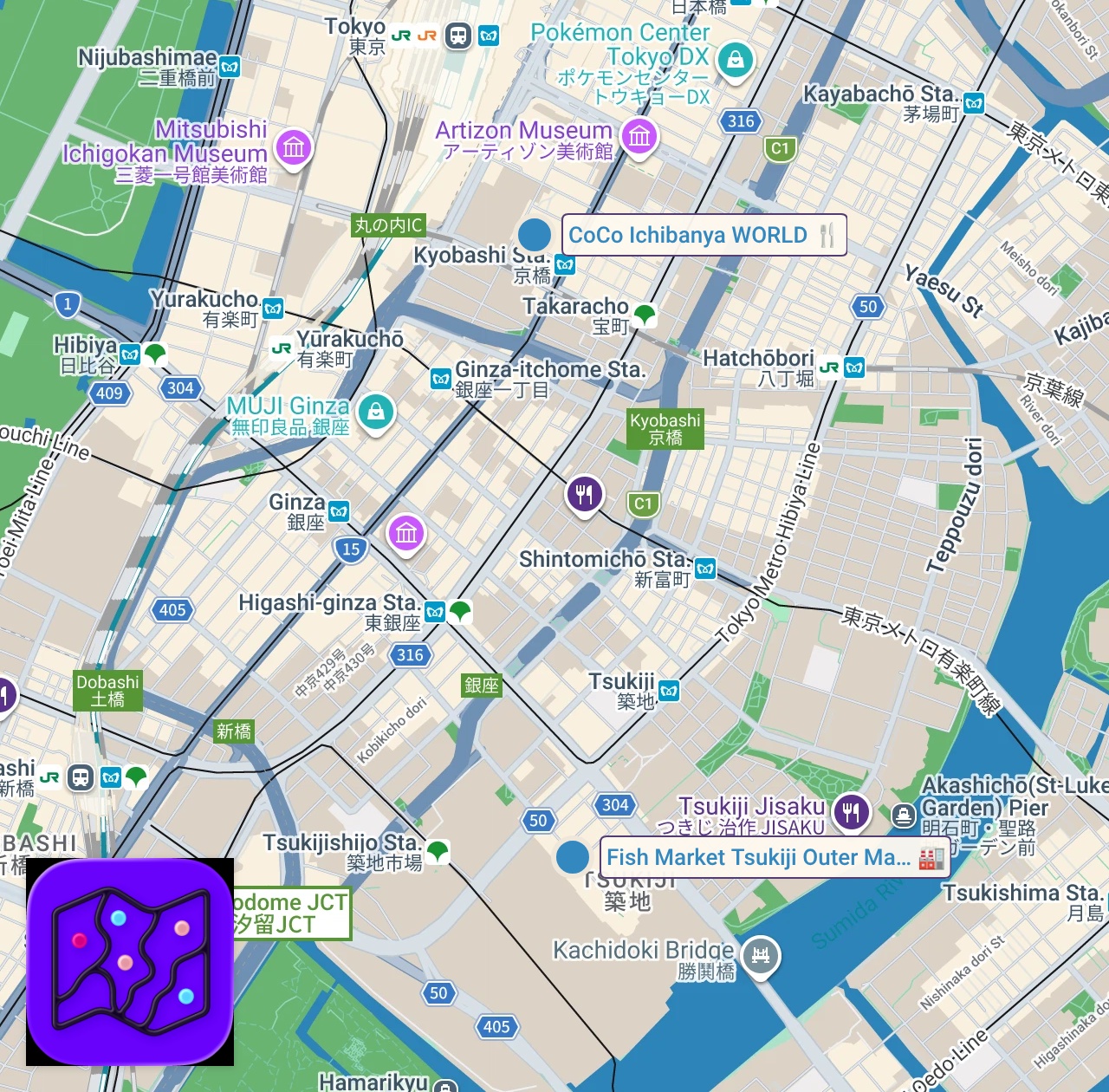 Map of 2 spots from 【海外の反応】海外でバズった日本グルメに外国人旅行者が大興奮