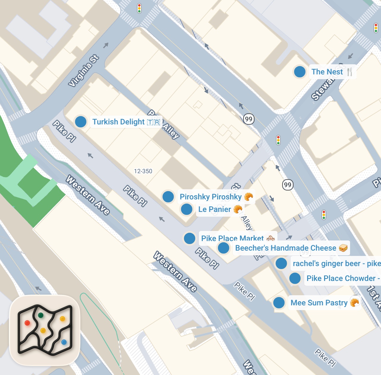 Map preview for All the BEST Food at Pike Place Market (Seattle, Washington)