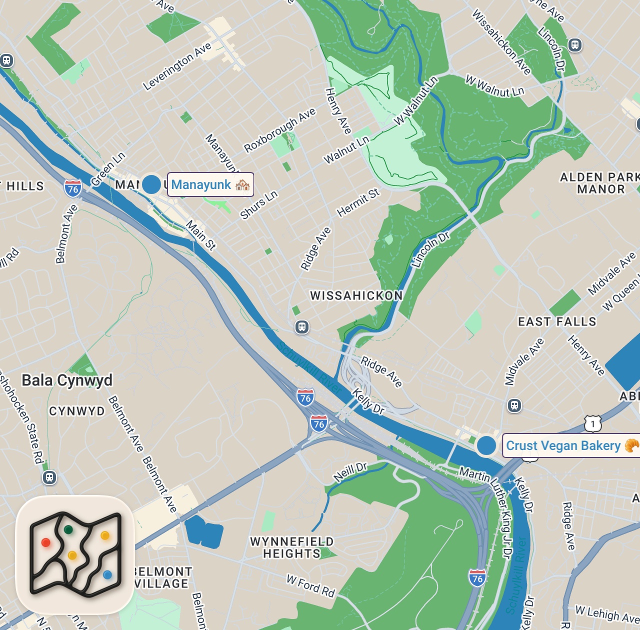 Map of 2 spots from POP-TARTS FOR LISS: Episode 2. @crustveganbakery