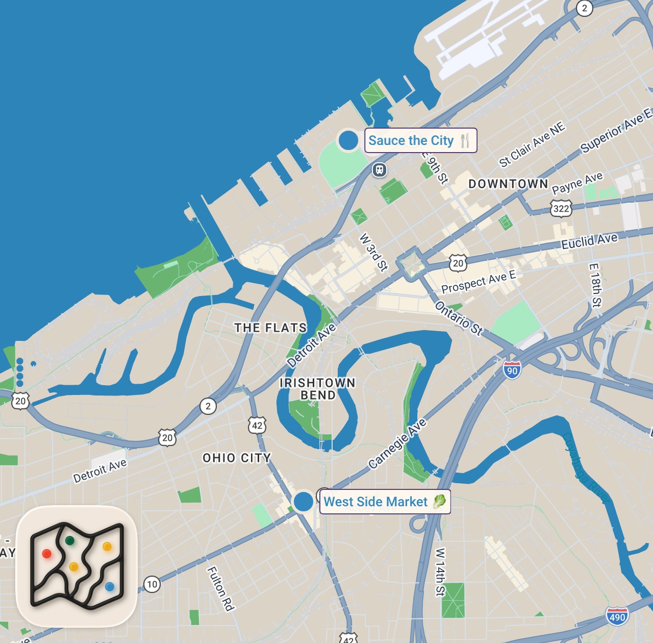 Map of 2 spots from From Drag Races to Gourmet Pâté | Anthony Bourdain: No Reservations | Travel Channel
