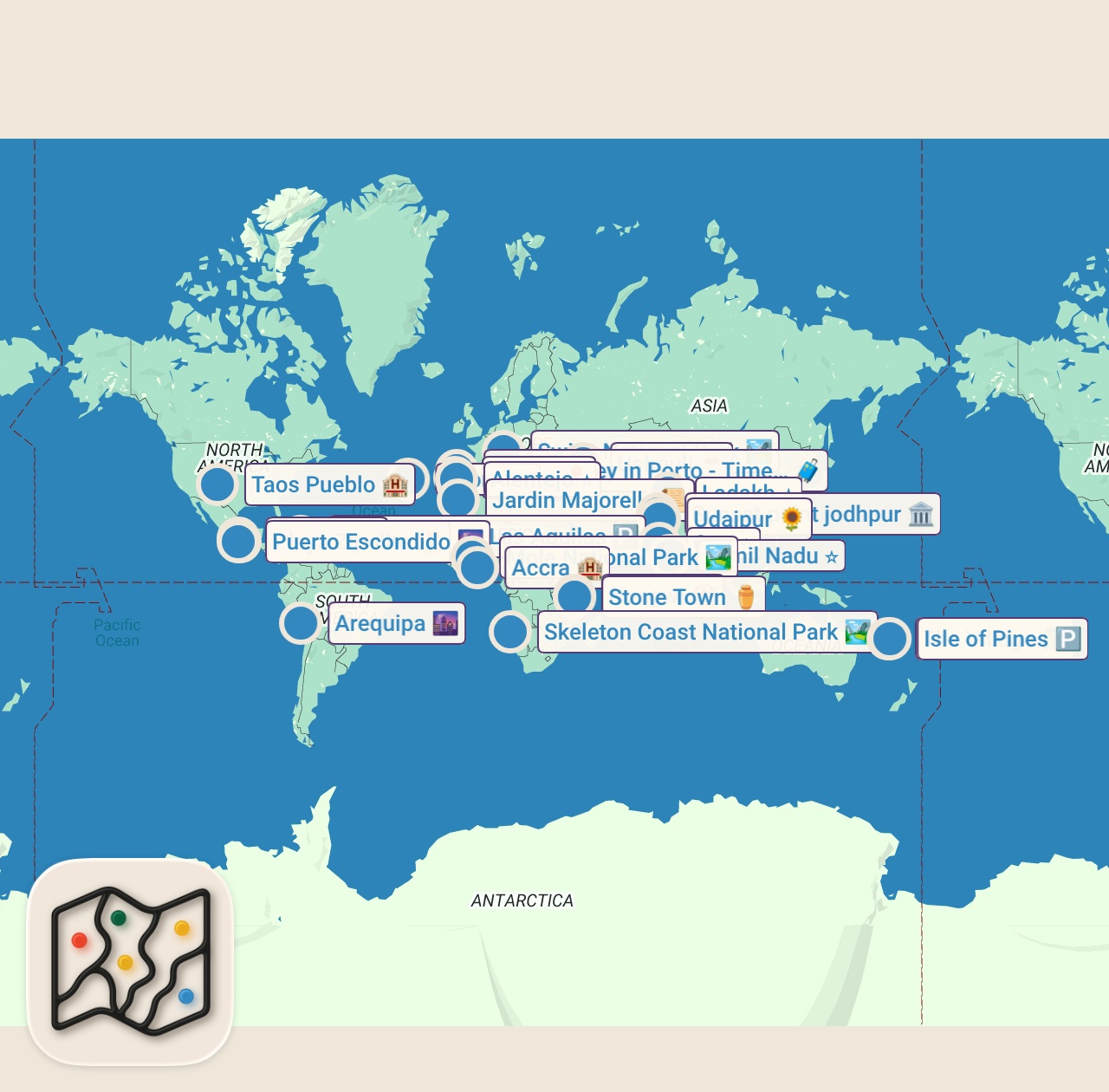 Map of 36 spots from 18 Best Travel Destinations in the World | Where to Travel This Year!