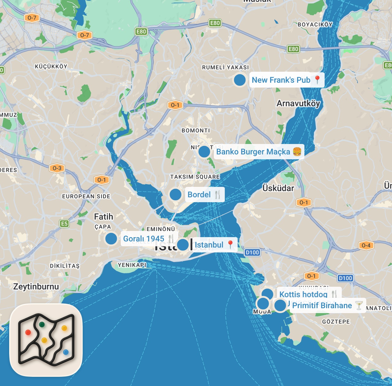 Map preview for İSTANBUL’UN EN İYİ SOSİSLERİ (En ucuzu 60 TL, en pahalısı 270 TL) - Ayaküstü Lezzetler