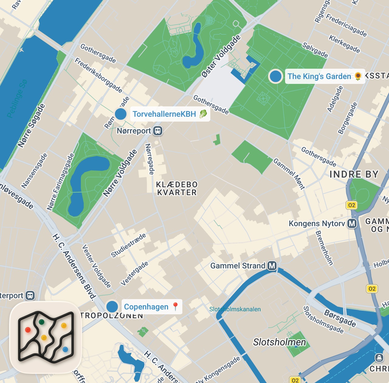 Map preview for Copenhagen STREET FOOD TOUR 🇩🇰 | (Smørrebrød, Fiskerikadeller, Danish Pastry & More in Denmark)