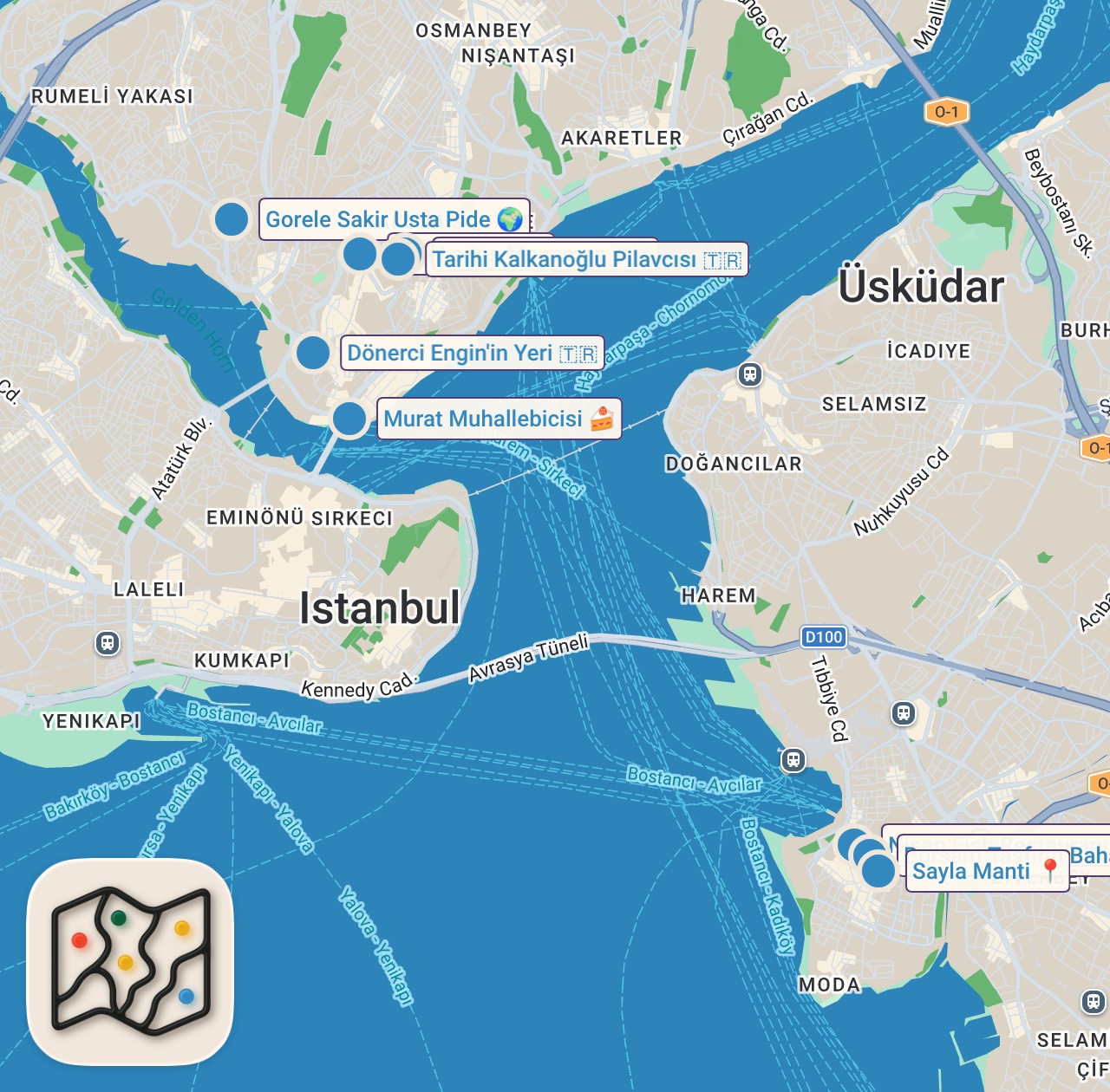 Map of 10 spots from Epic Turkish Food Tour!! 🇹🇷 10 MUST-EAT Turkish Foods in Istanbul, Turkey!