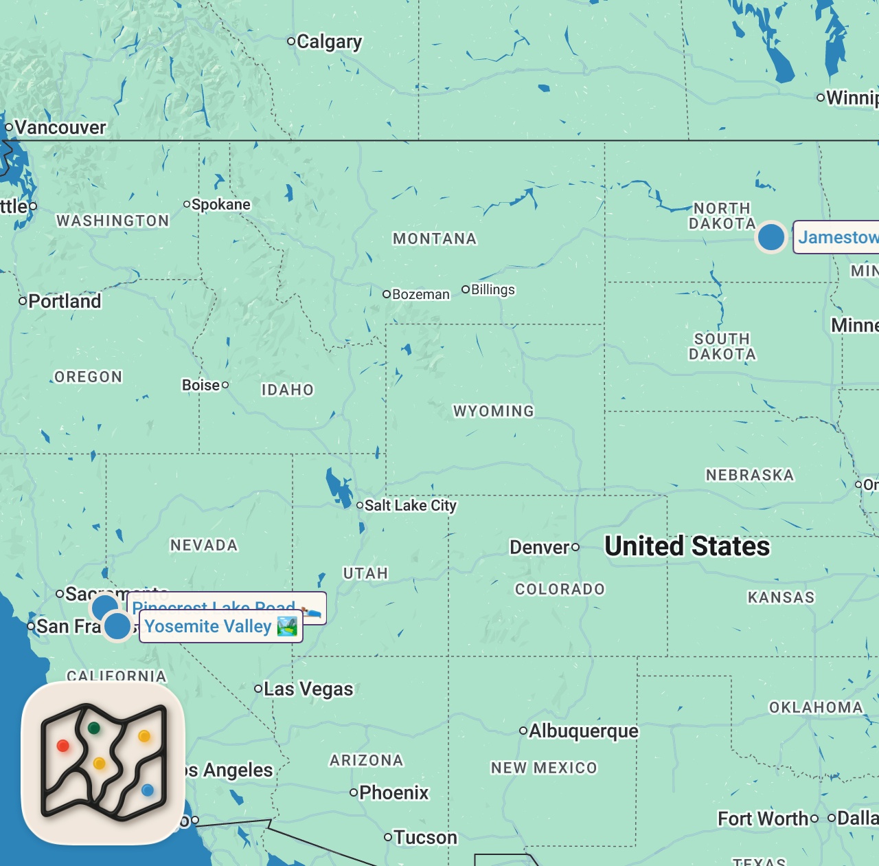 Map of 3 spots from SIERRA NEVADA LAKE DAY ( Day 5)