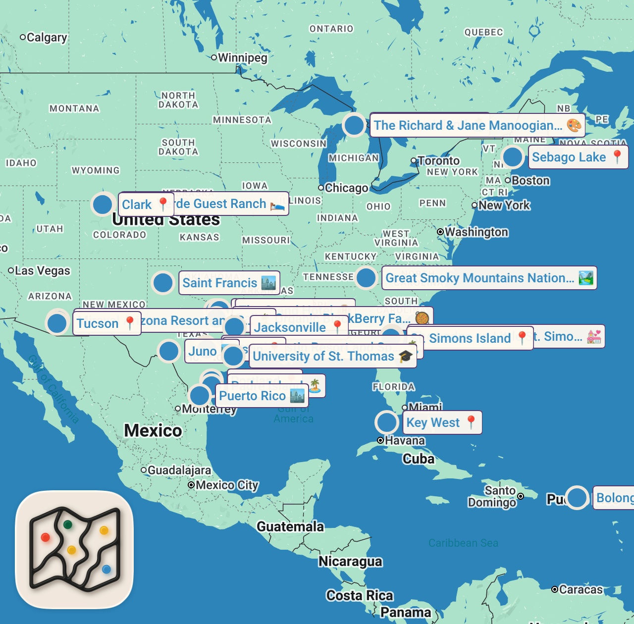 Map of 44 spots from Top 12 All Inclusive Resorts In the USA | Travel Video