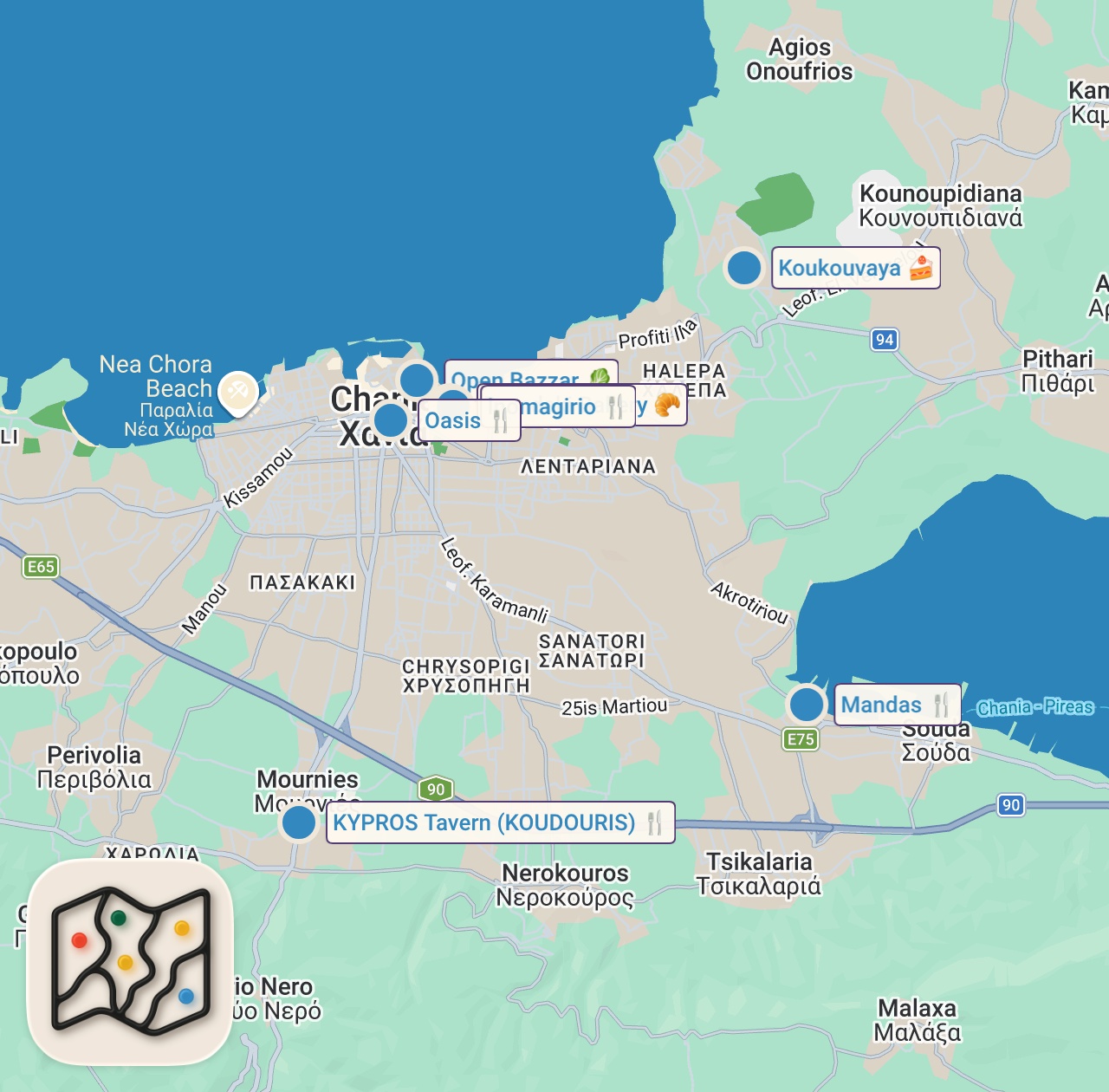 Map preview for 48 HOURS Greek Street Food - 9 MUST TRY Dishes in Chania, Greece