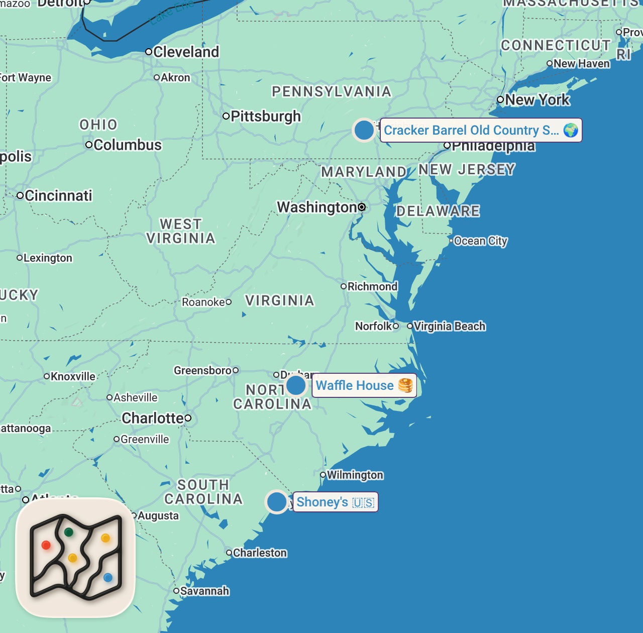 Map preview for Eating Popular Southern Restaurants for 24 Hours...