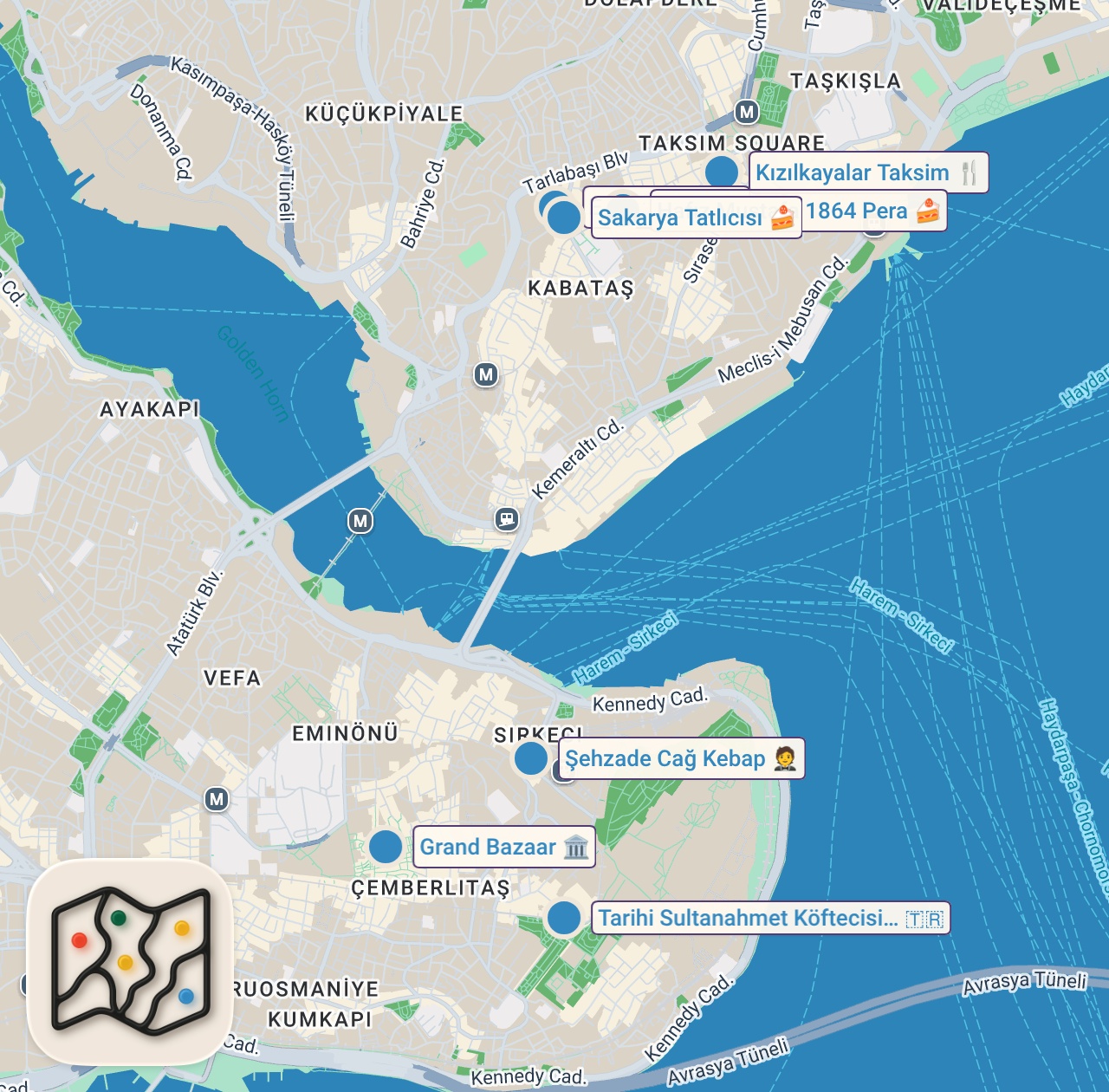 Map preview for 24H Of Turkish STREET FOOD in Istanbul | Cag Kebab, Doner & Wet Burger