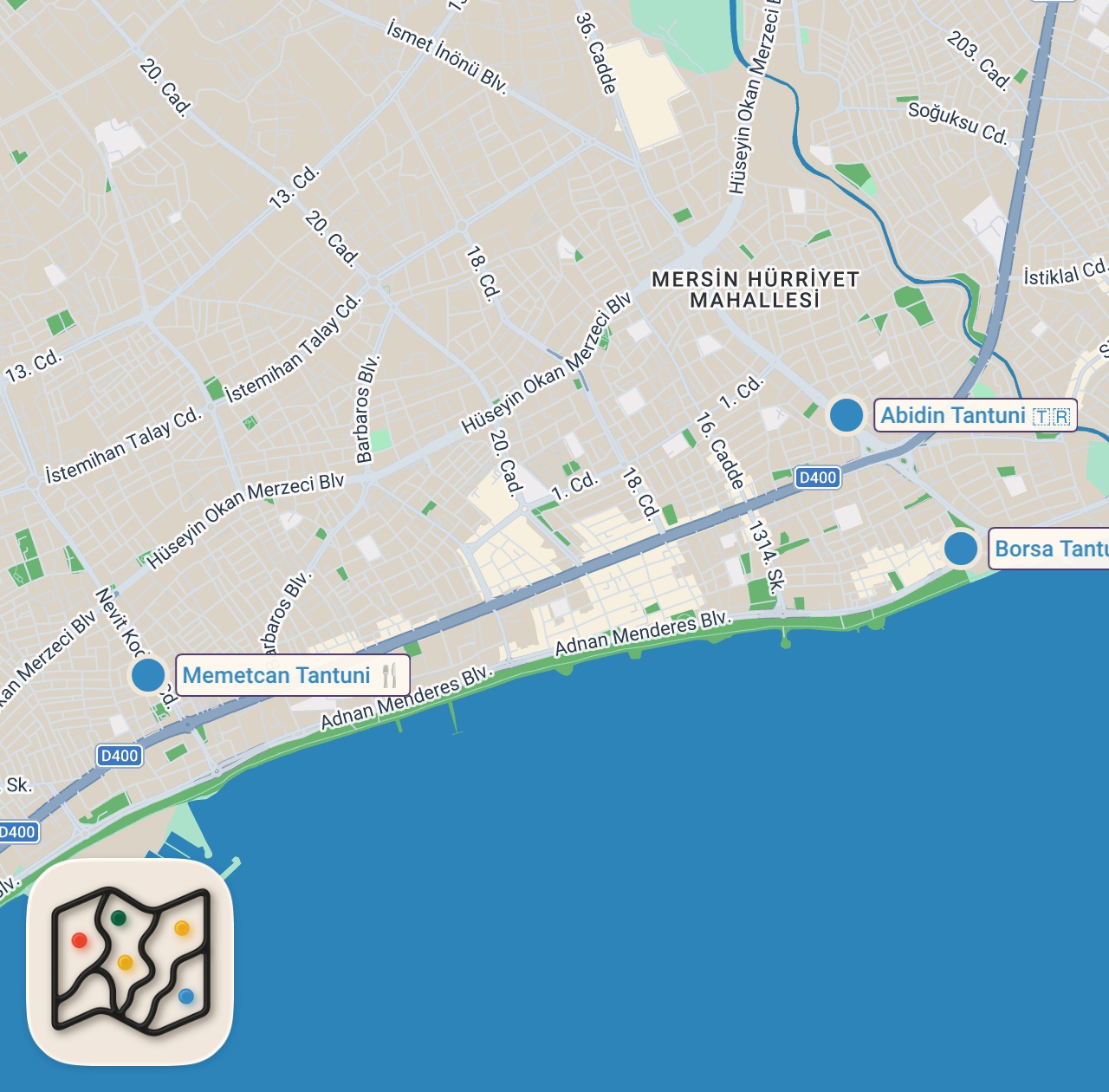 Map of 3 spots from Mersin'in En İyi Tantunilerini Keşfedin ve Favorinizi Seçin