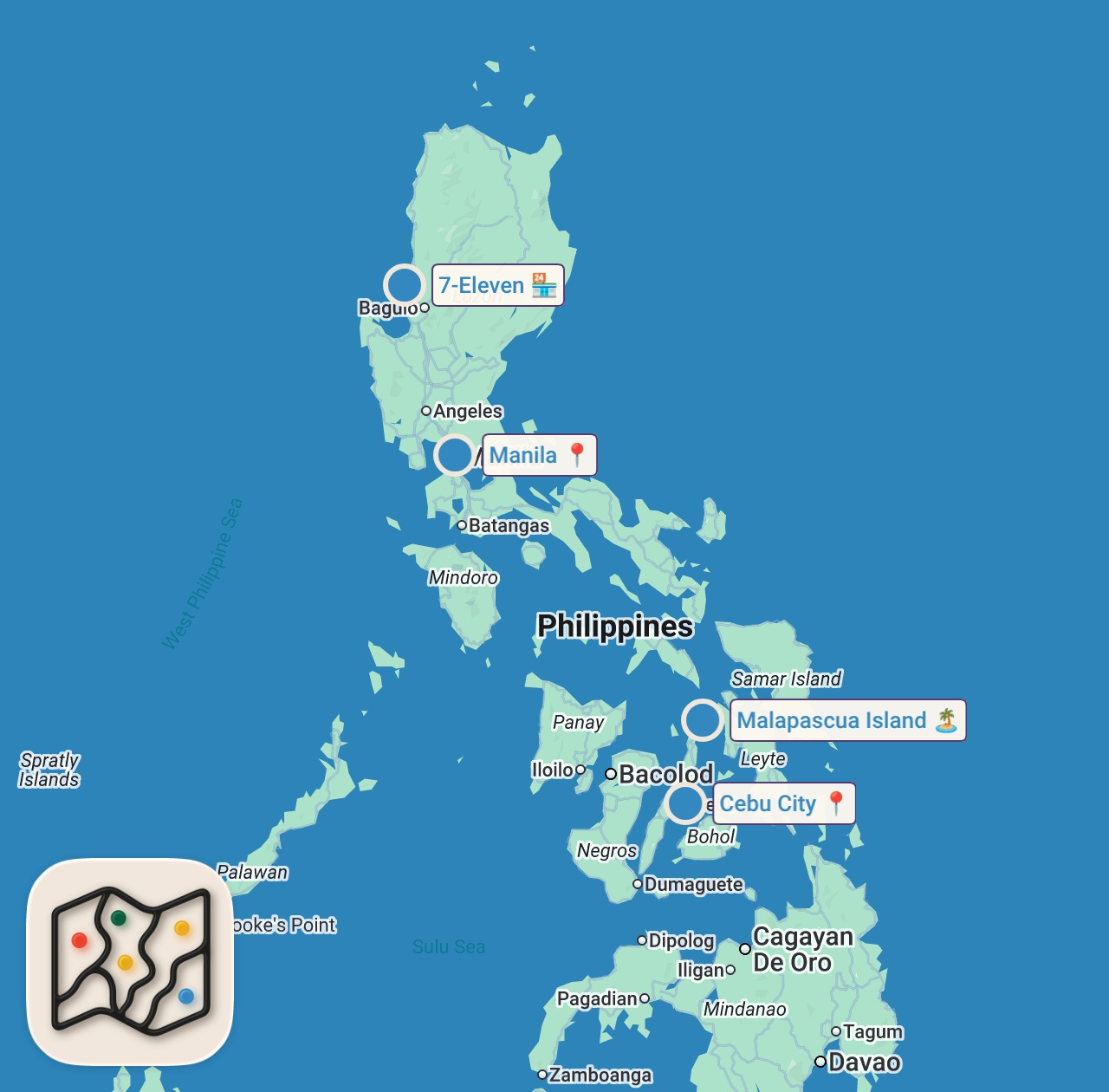 Map of 4 spots from PHILIPPINEN: 10 Dinge, die wir gerne VOR DEM PHILIPPINEN URLAUB gewusst hätten | PHILIPPINEN REISE