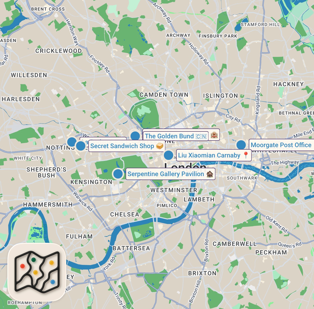 Map of 7 spots from I Tried Hidden Restaurants