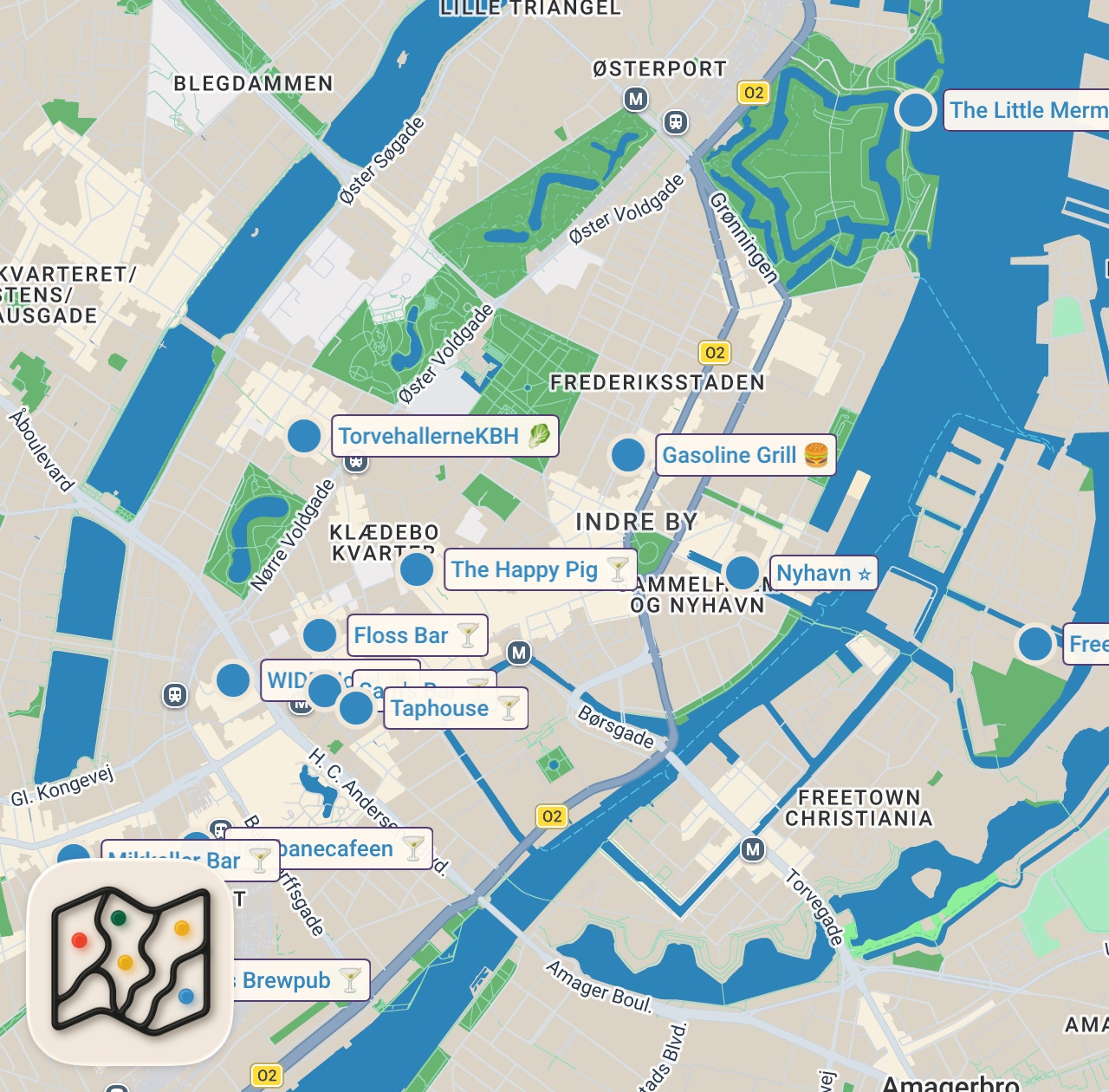 Map of 14 spots from COPENHAGEN | THE BEST FOOD, BARS AND VIBES | ONLY SCRANS
