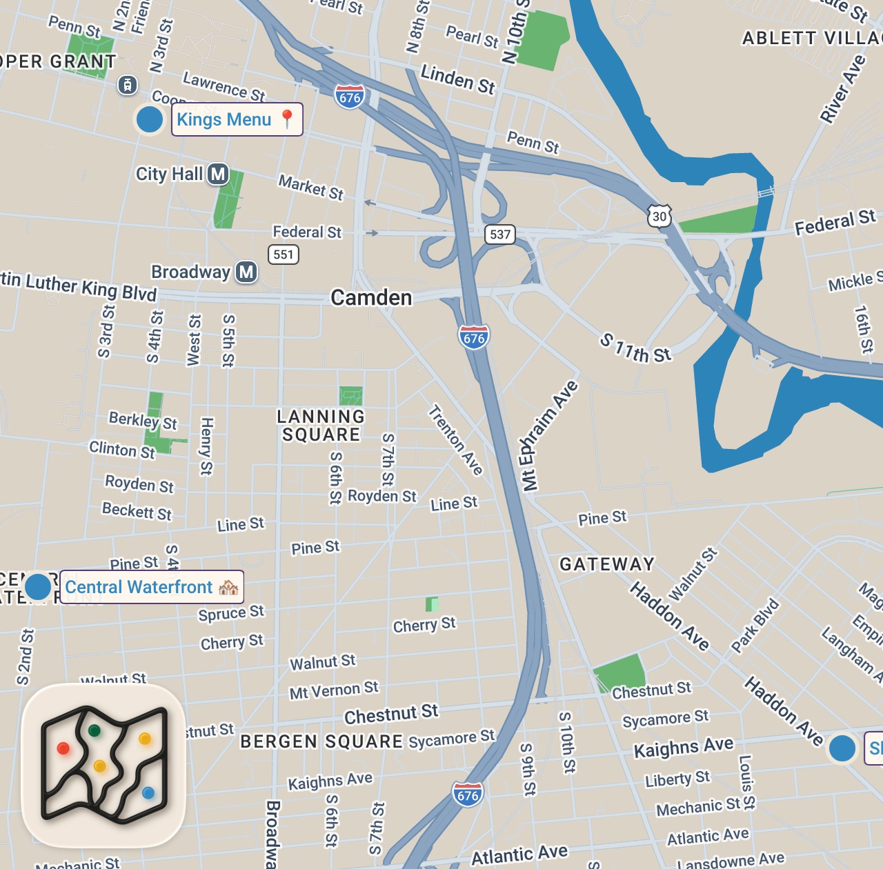 Map preview for Kings Menu in Camden, NJ - Soul Food & Caribbean