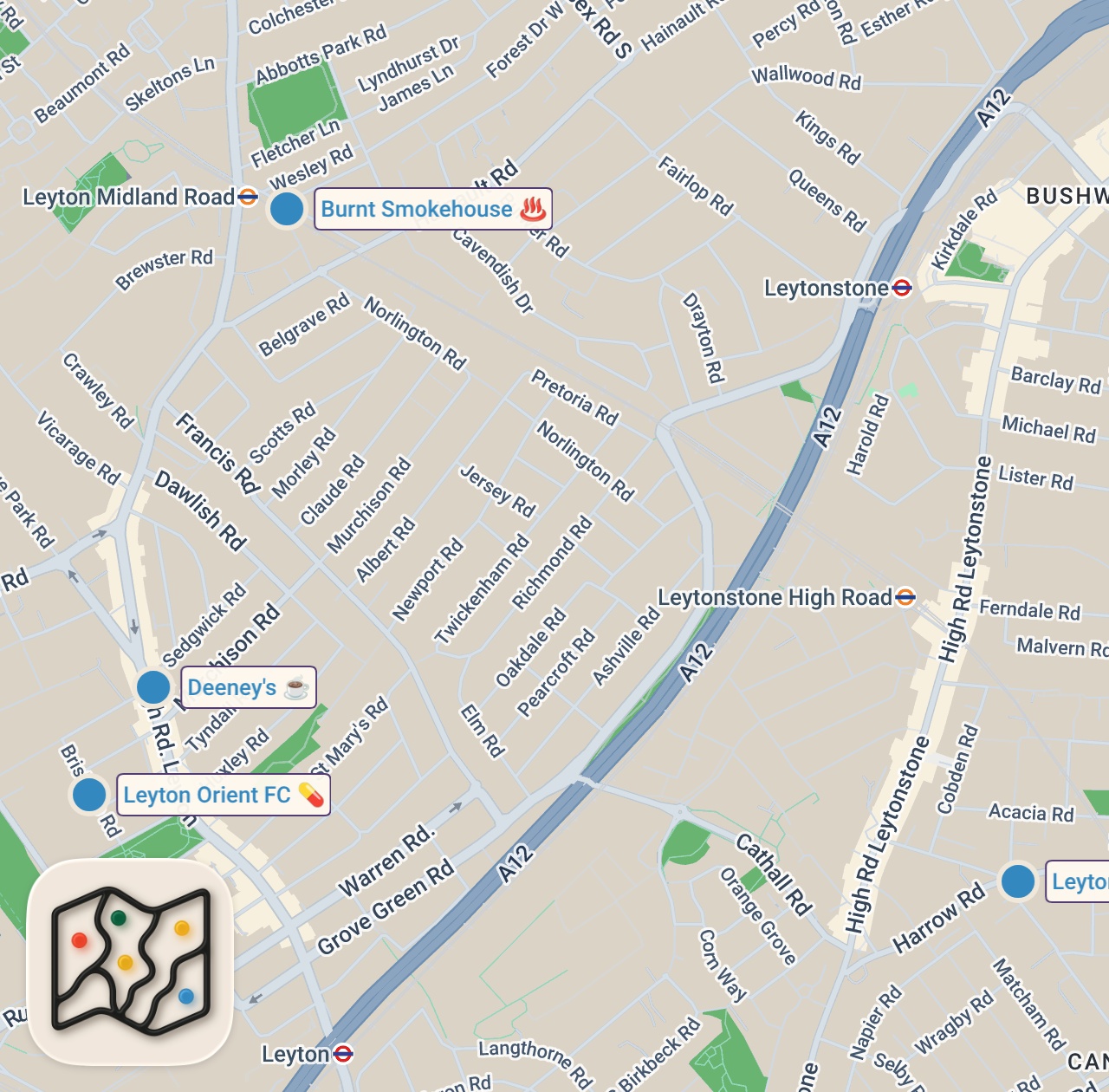 Map of 5 spots from SEARCHING FOR THE BEST FOOTBALL SCRAN IN THE UK