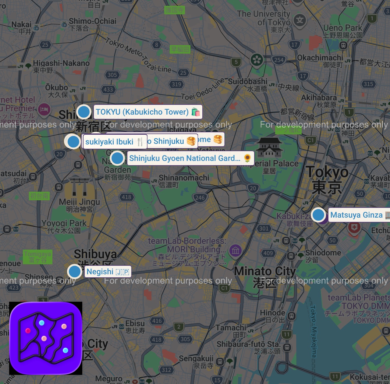 Map of 7 spots from $5 Japan Local Restaurants Guide in Shinjuku, Shinjuku Travel Tips by Local Japanese Ep.530