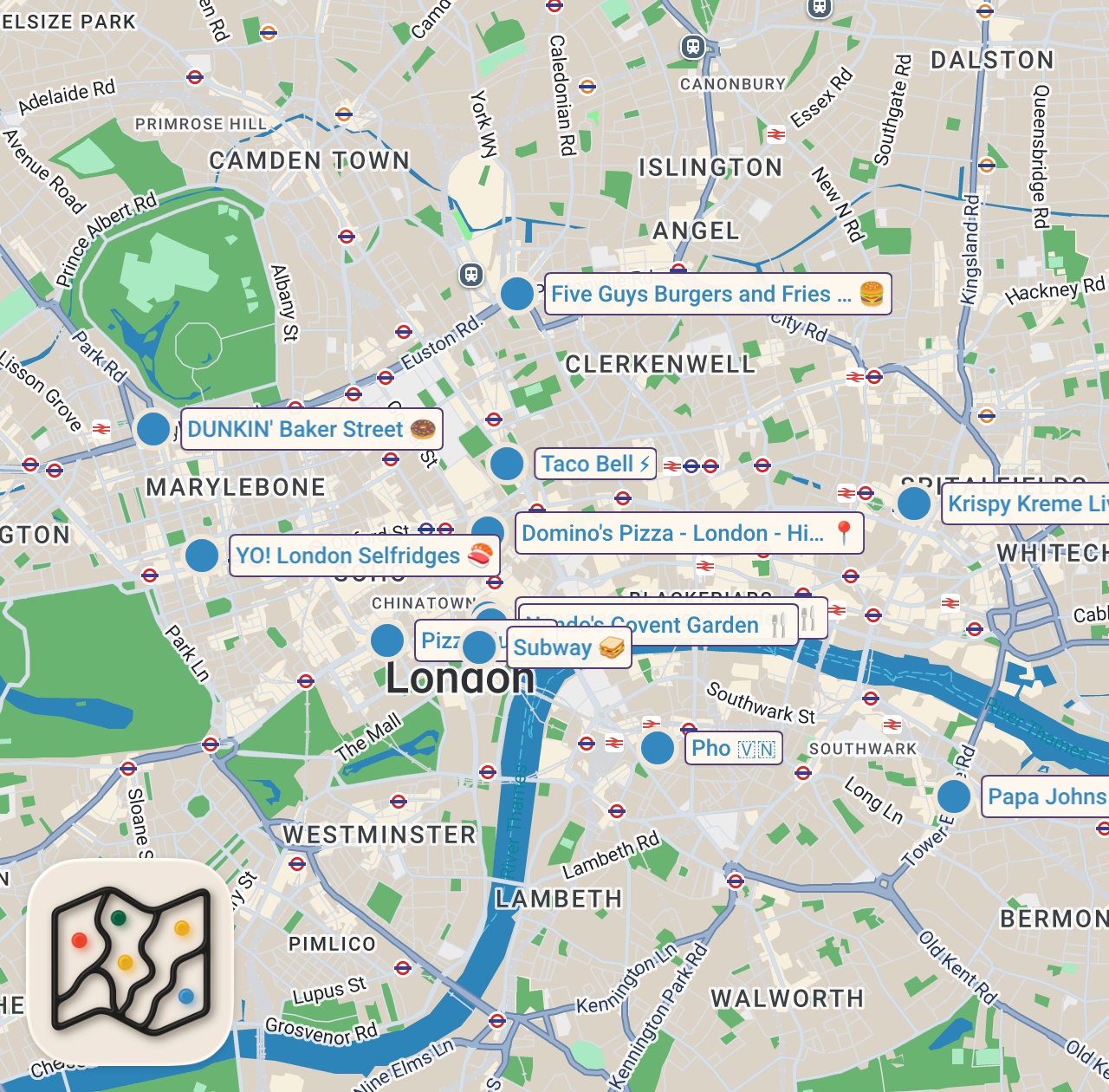 Map of 12 spots from I Let 100 Food Brands Choose My Meals