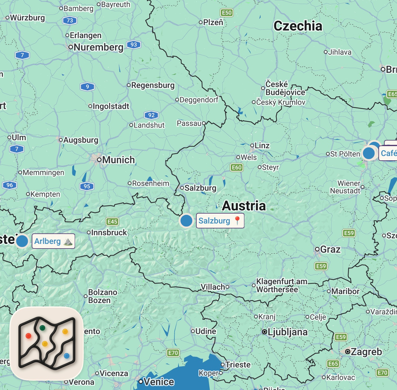 Map of 6 spots from 10 Dinge, die du in ÖSTERREICH auf keinen Fall tun solltest - Urlaubssünden | Fehler | Tipps